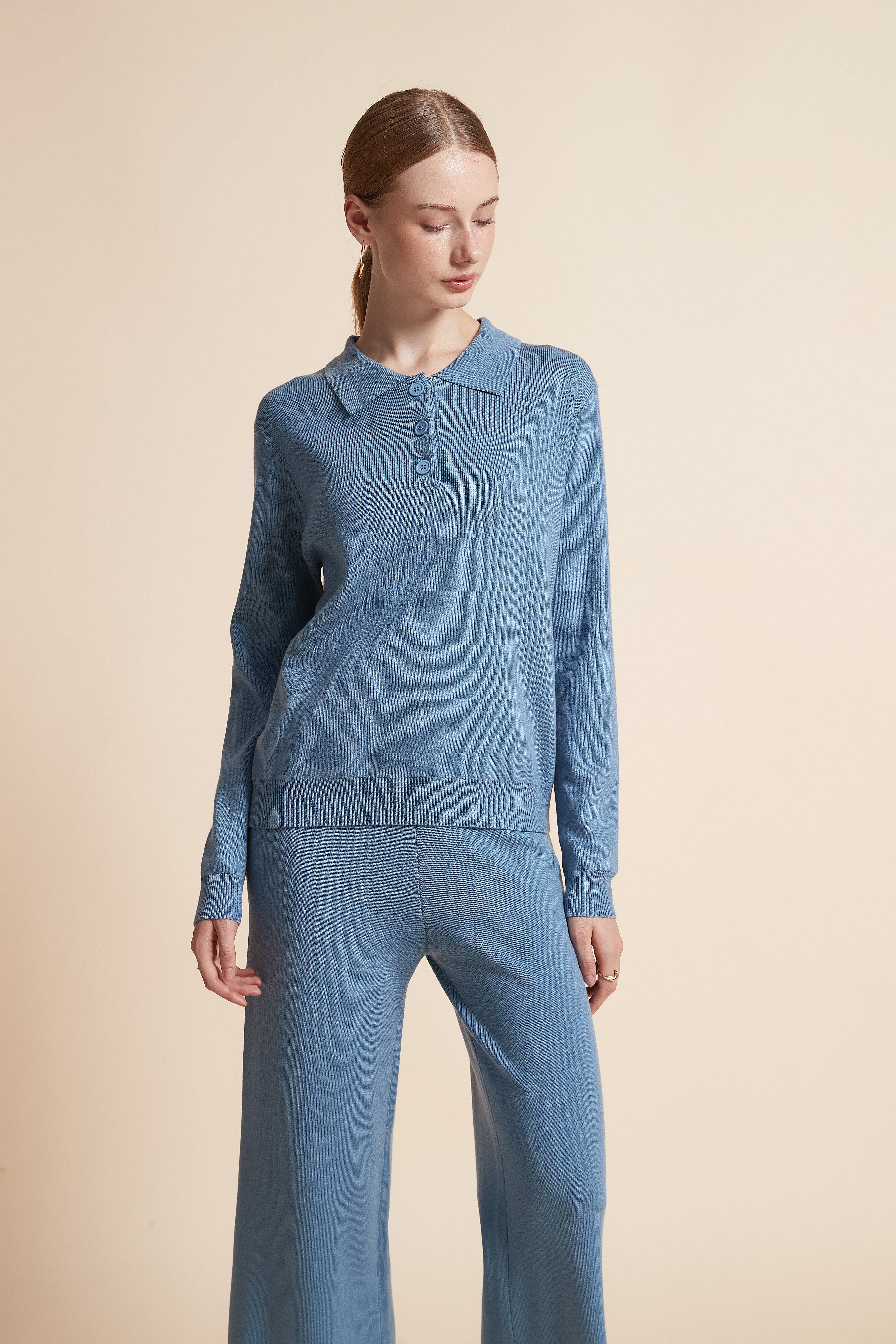 توب منسوج بولو بياقة كم طويل