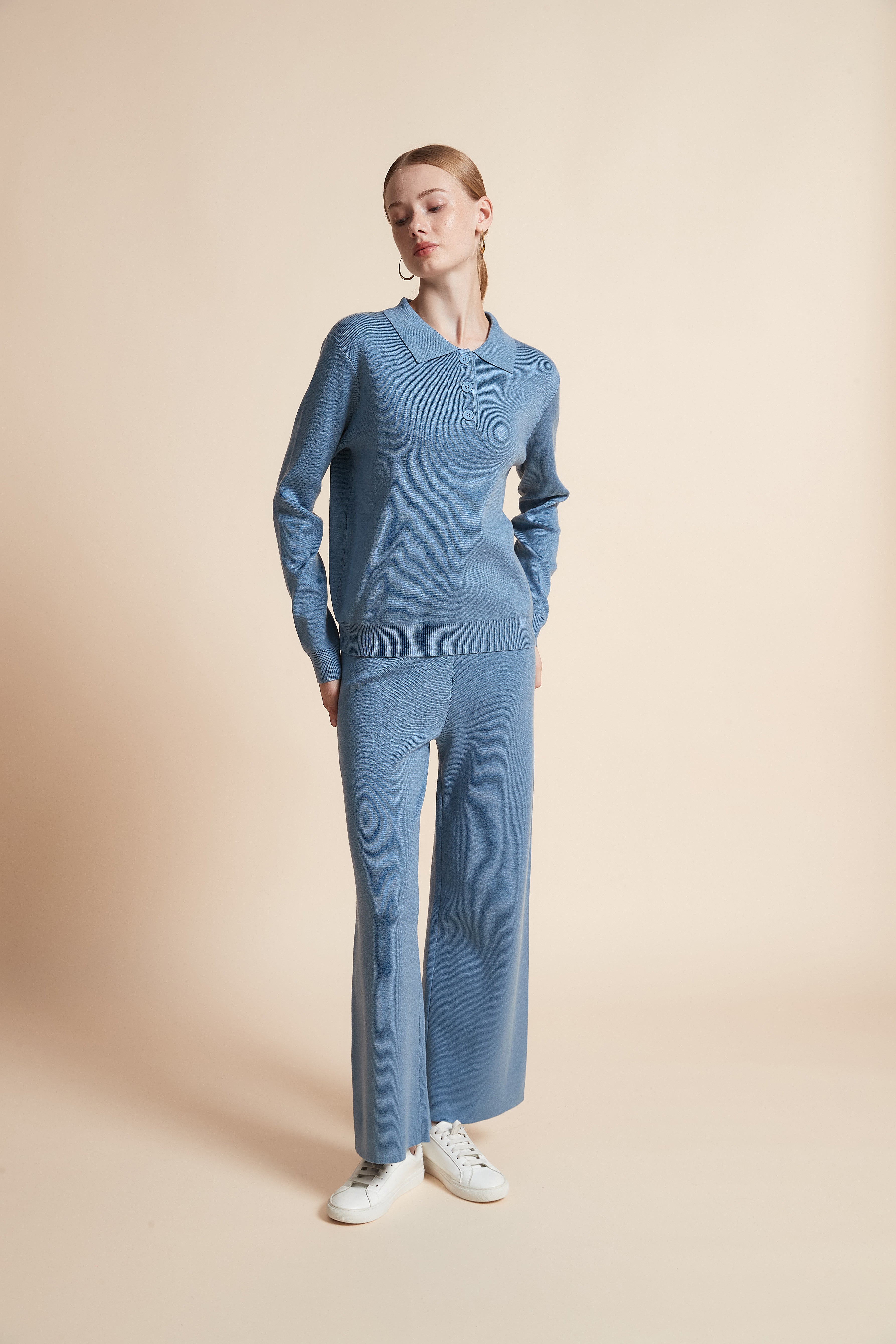 توب منسوج بولو بياقة كم طويل