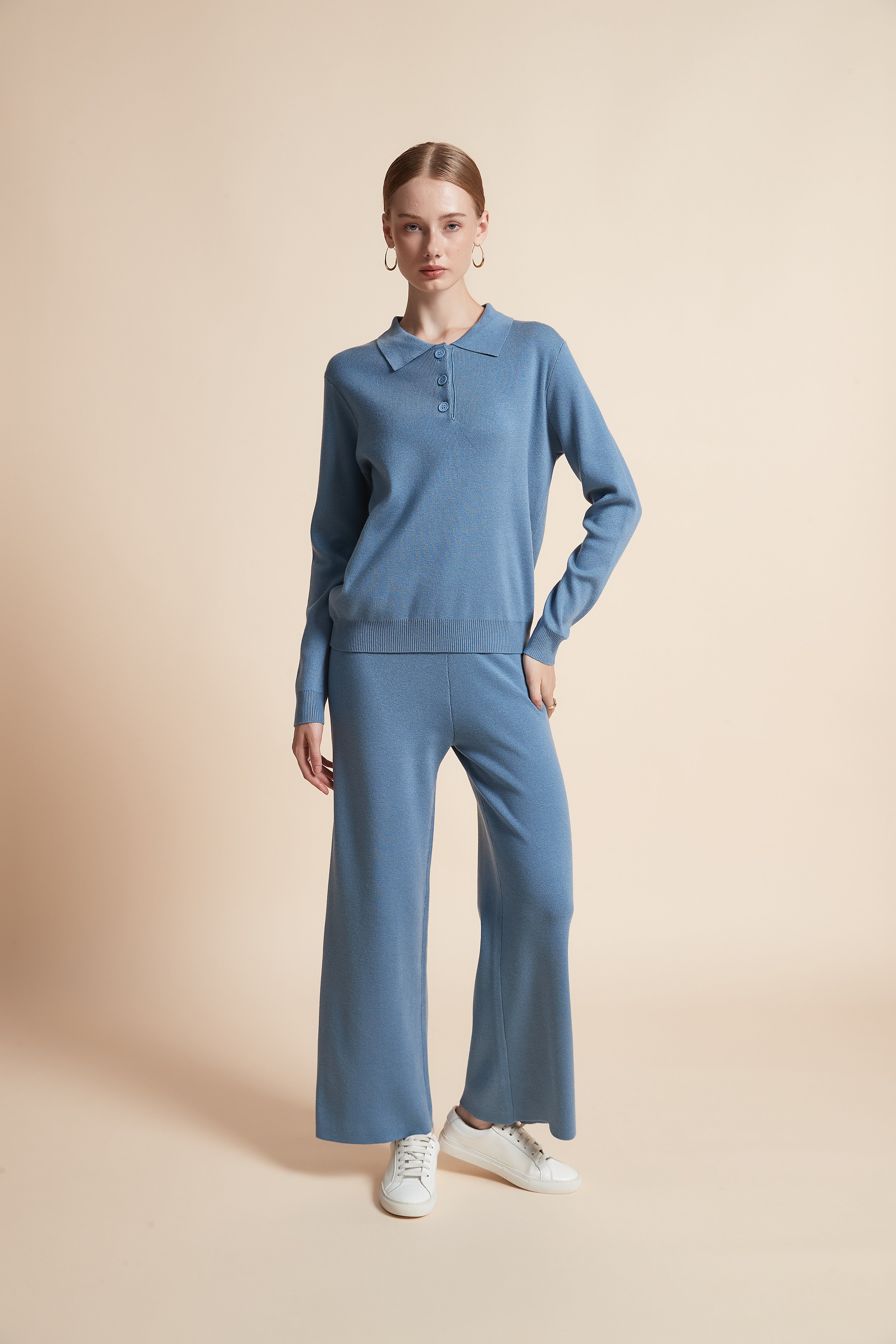 توب منسوج بولو بياقة كم طويل