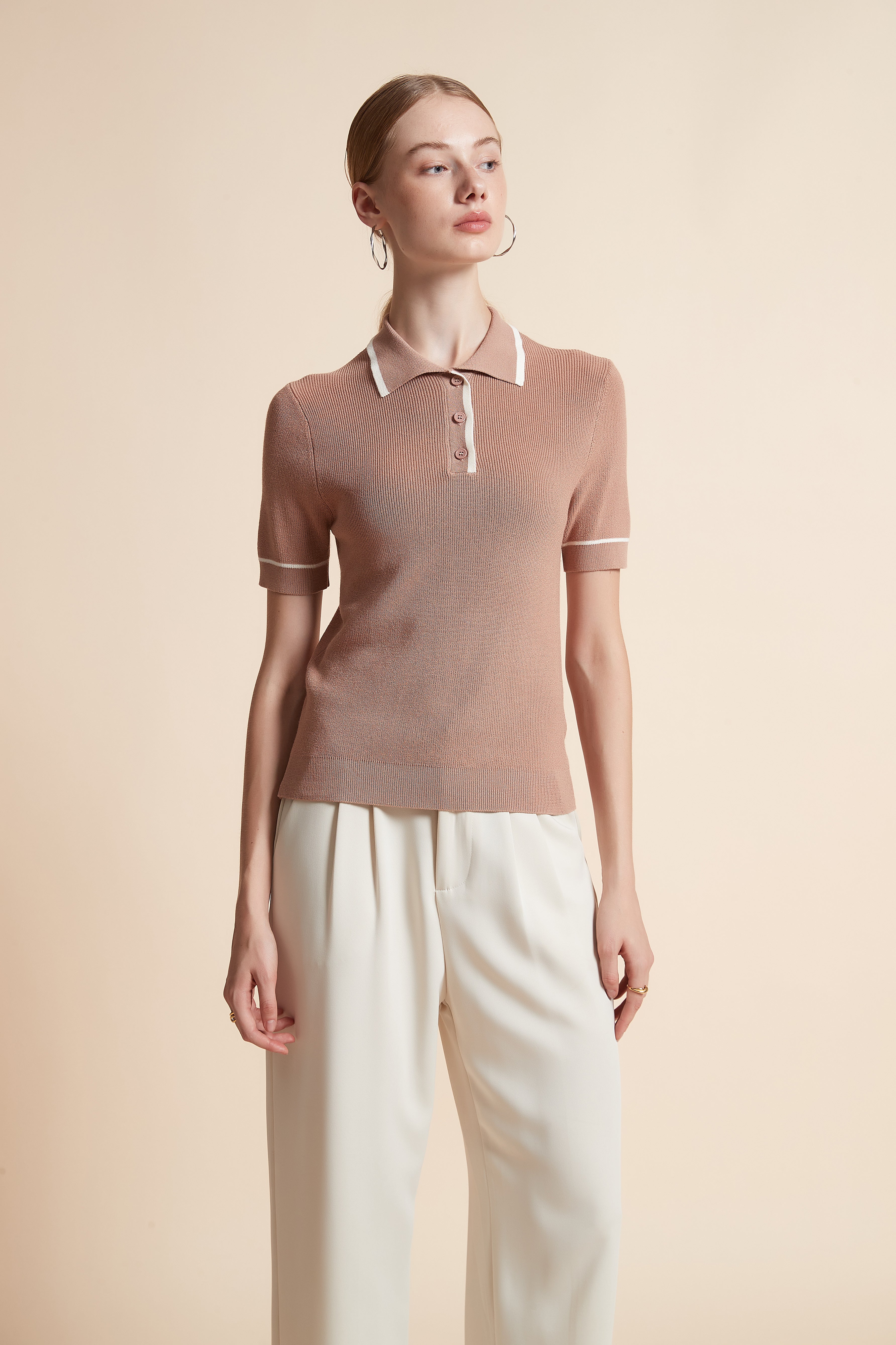 Woven Polo Top with Buttons