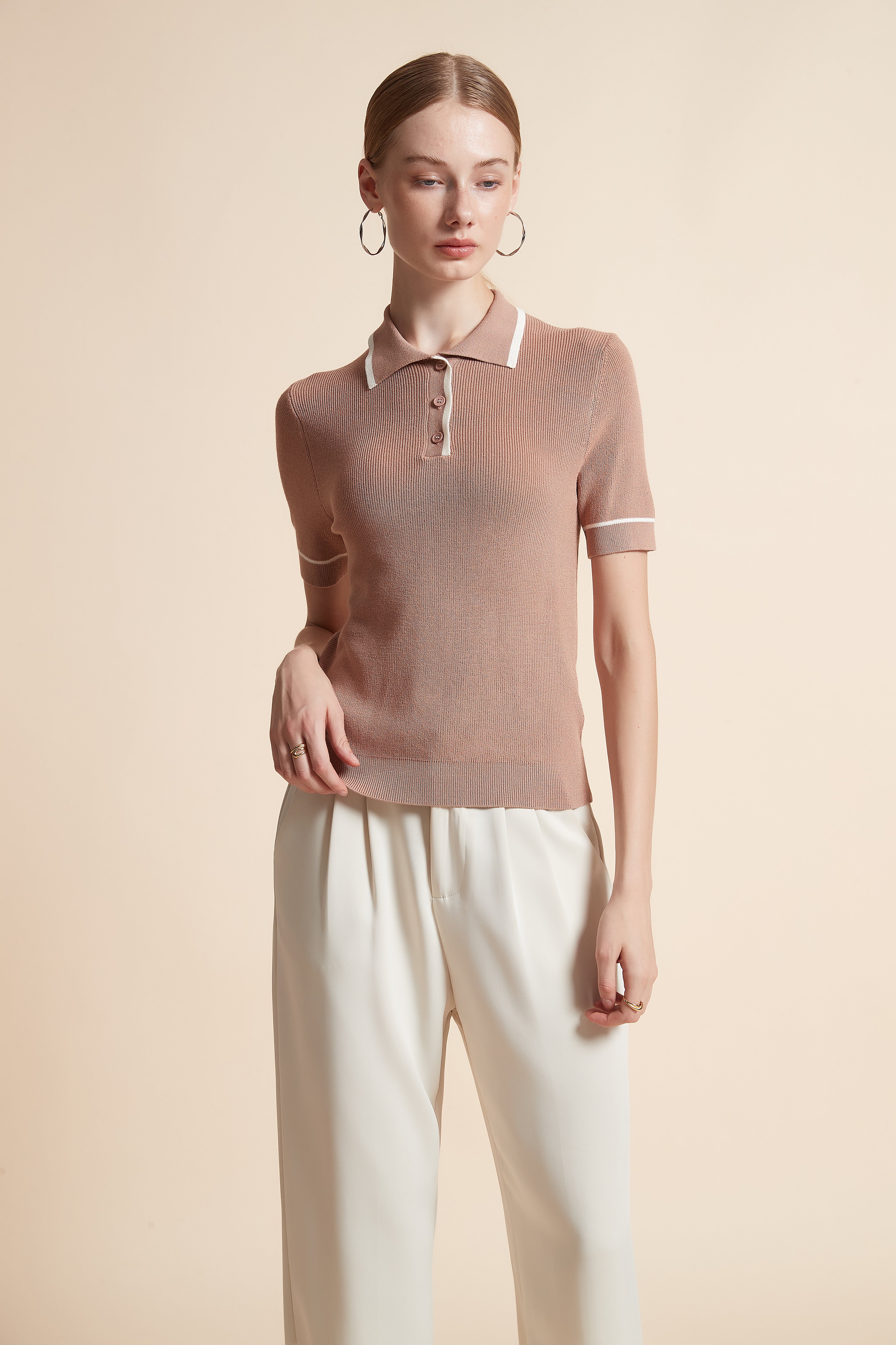 Woven Polo Top with Buttons