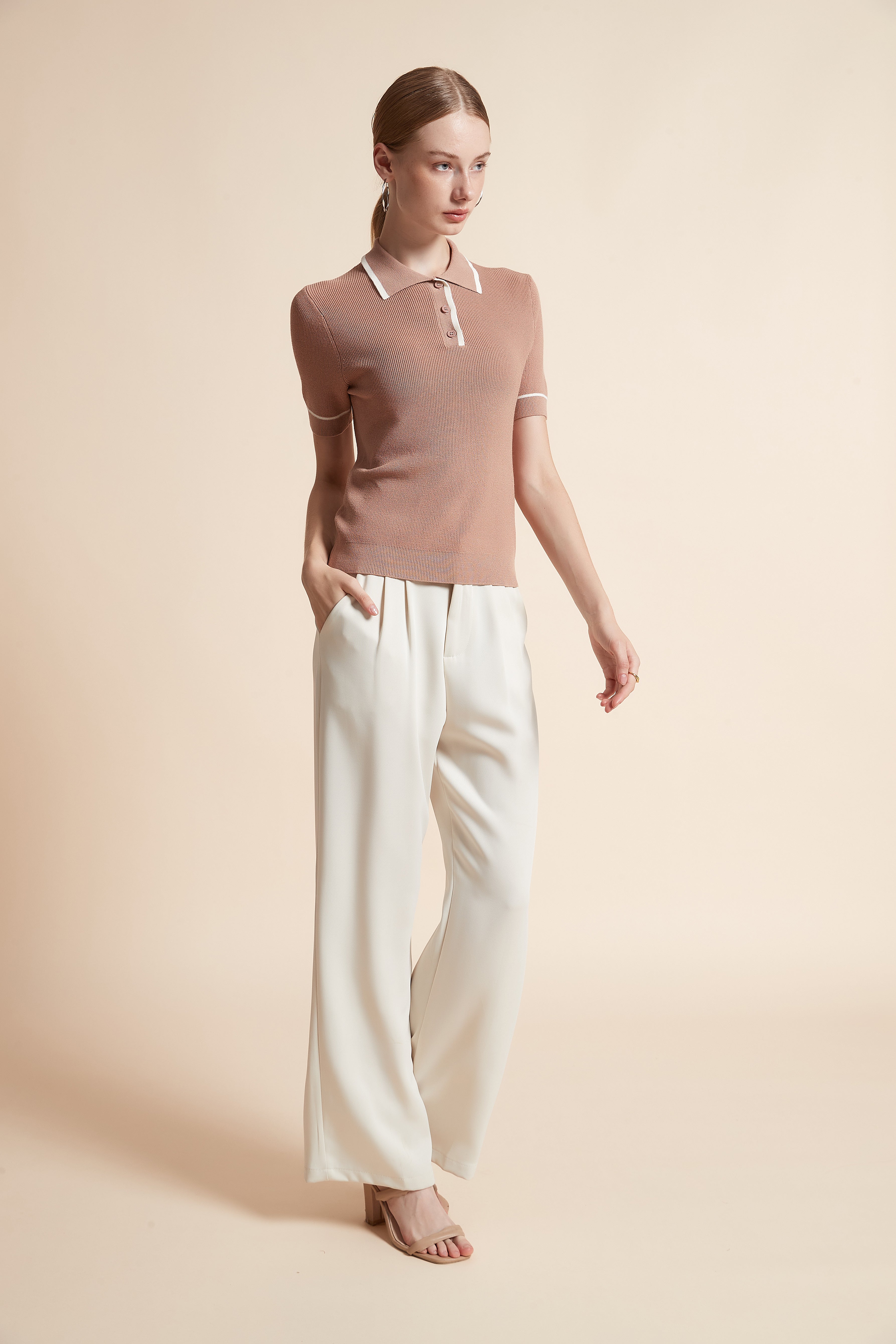 Woven Polo Top with Buttons