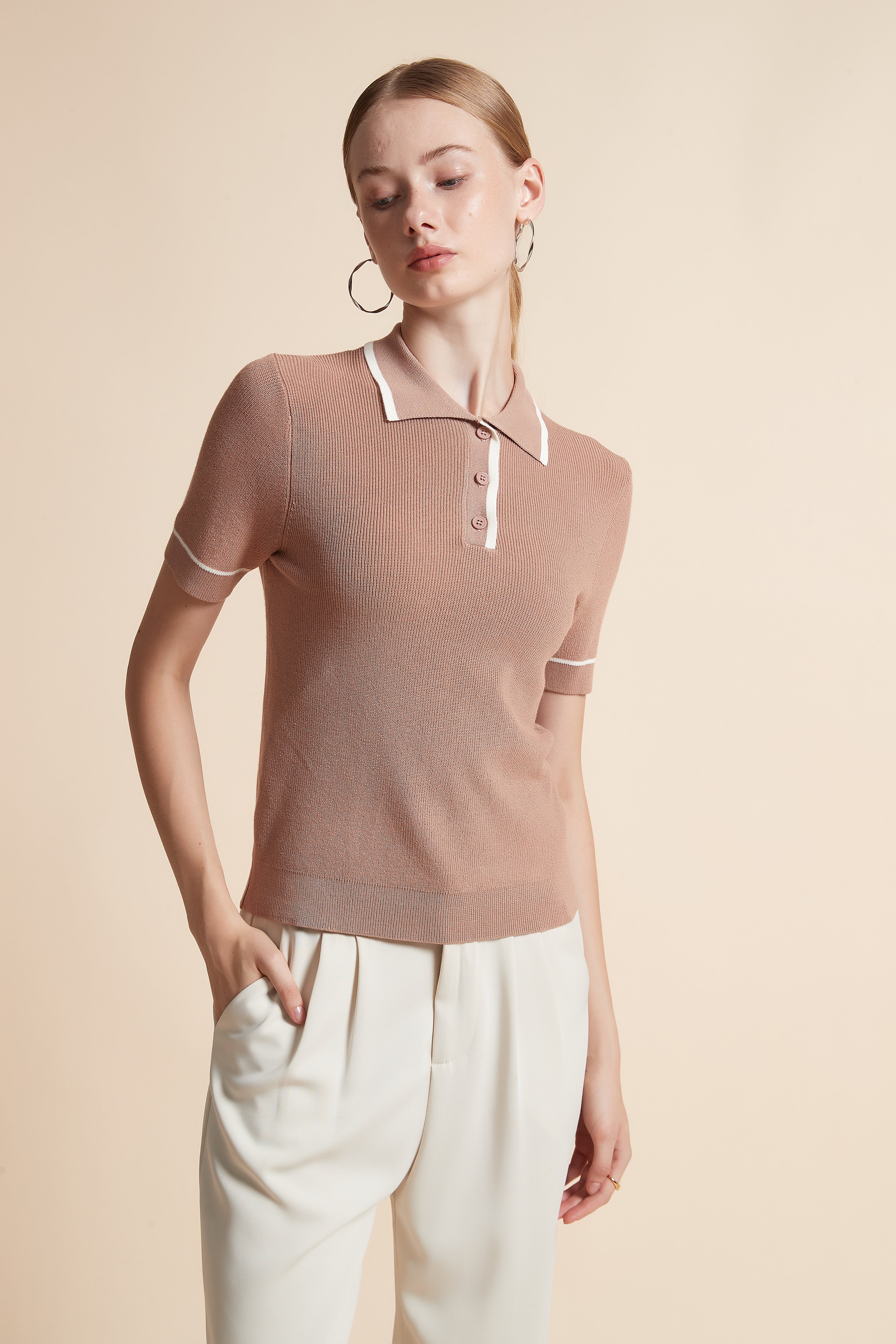 Woven Polo Top with Buttons