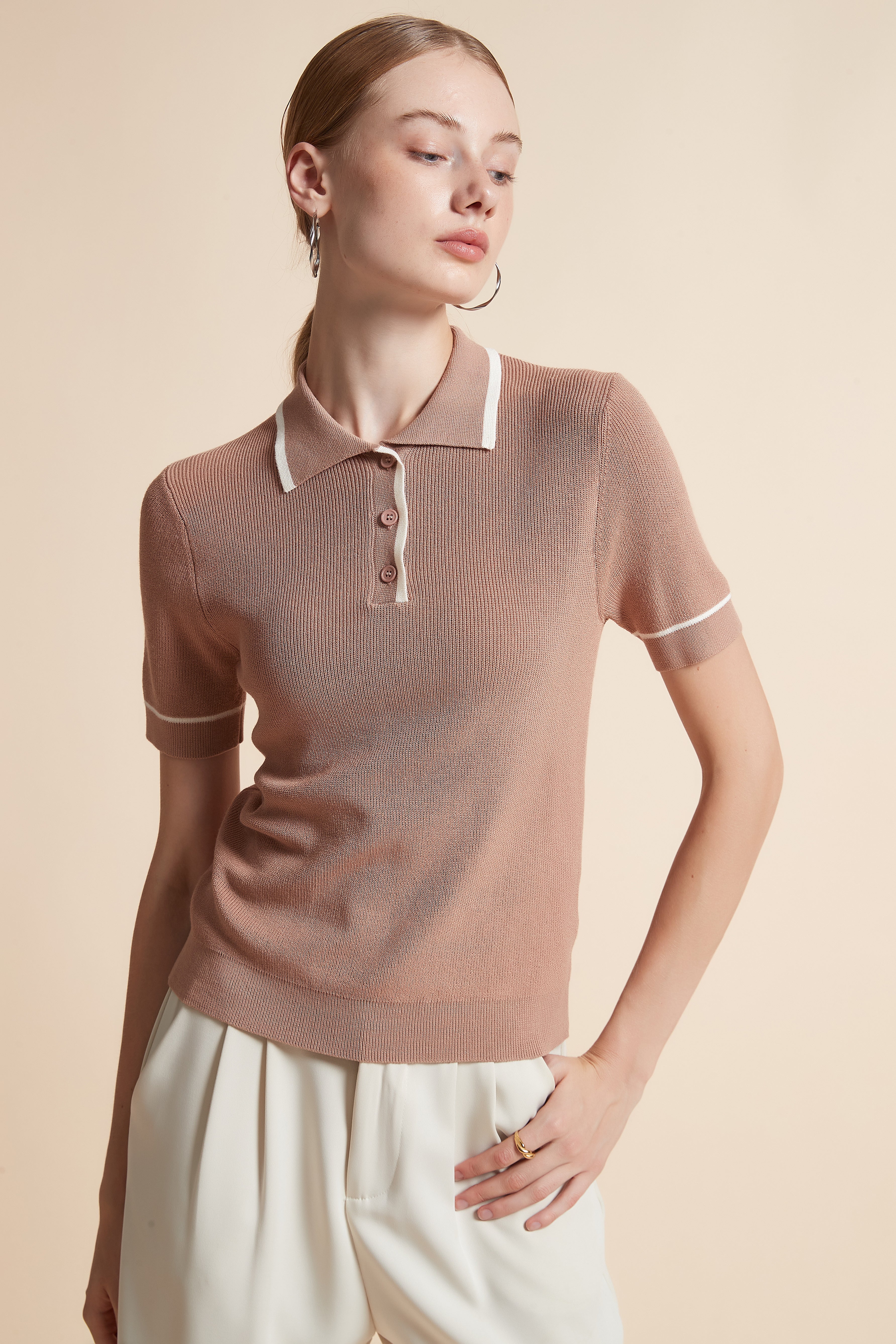 Woven Polo Top with Buttons