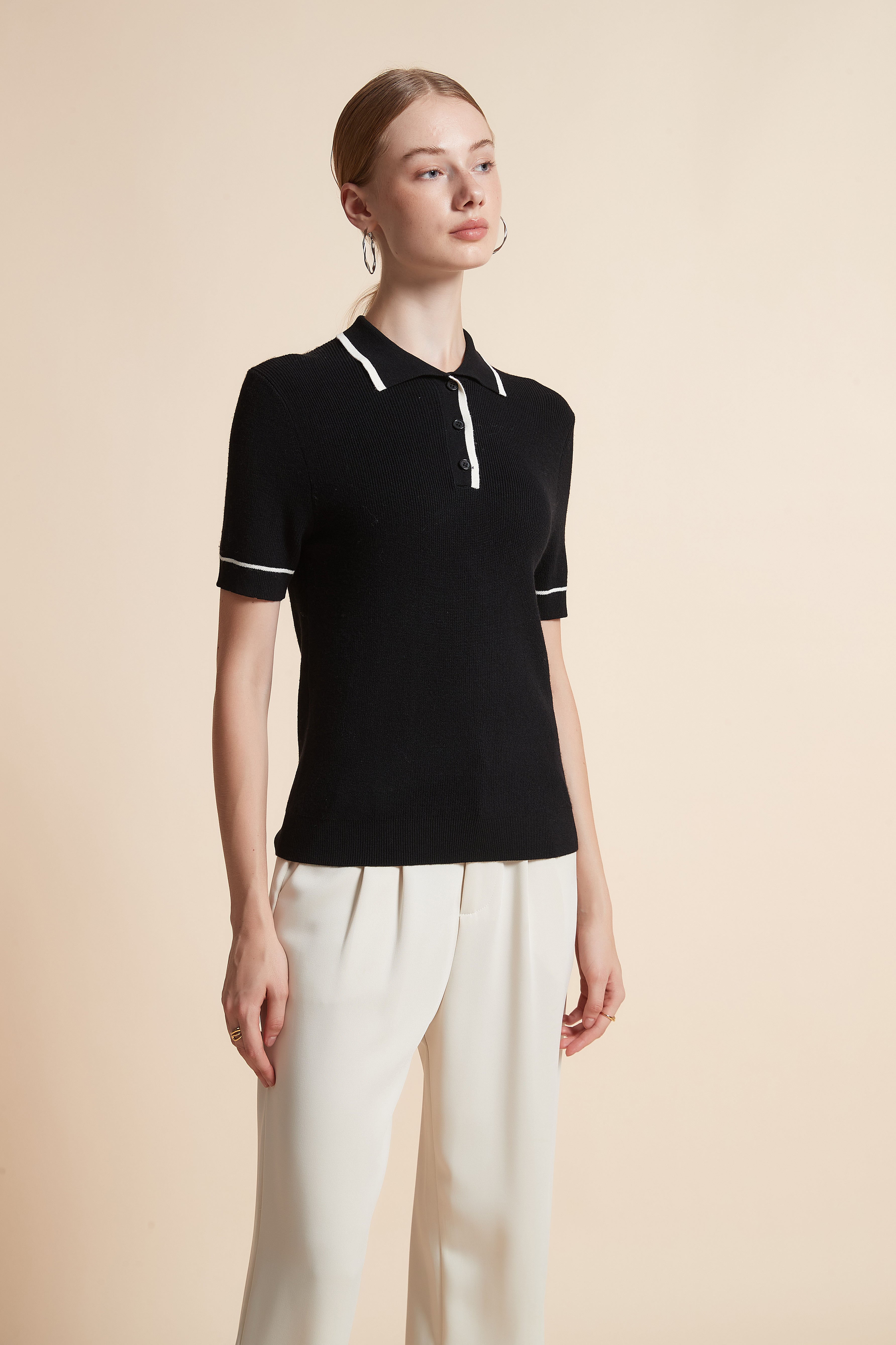 Woven Polo Top with Buttons