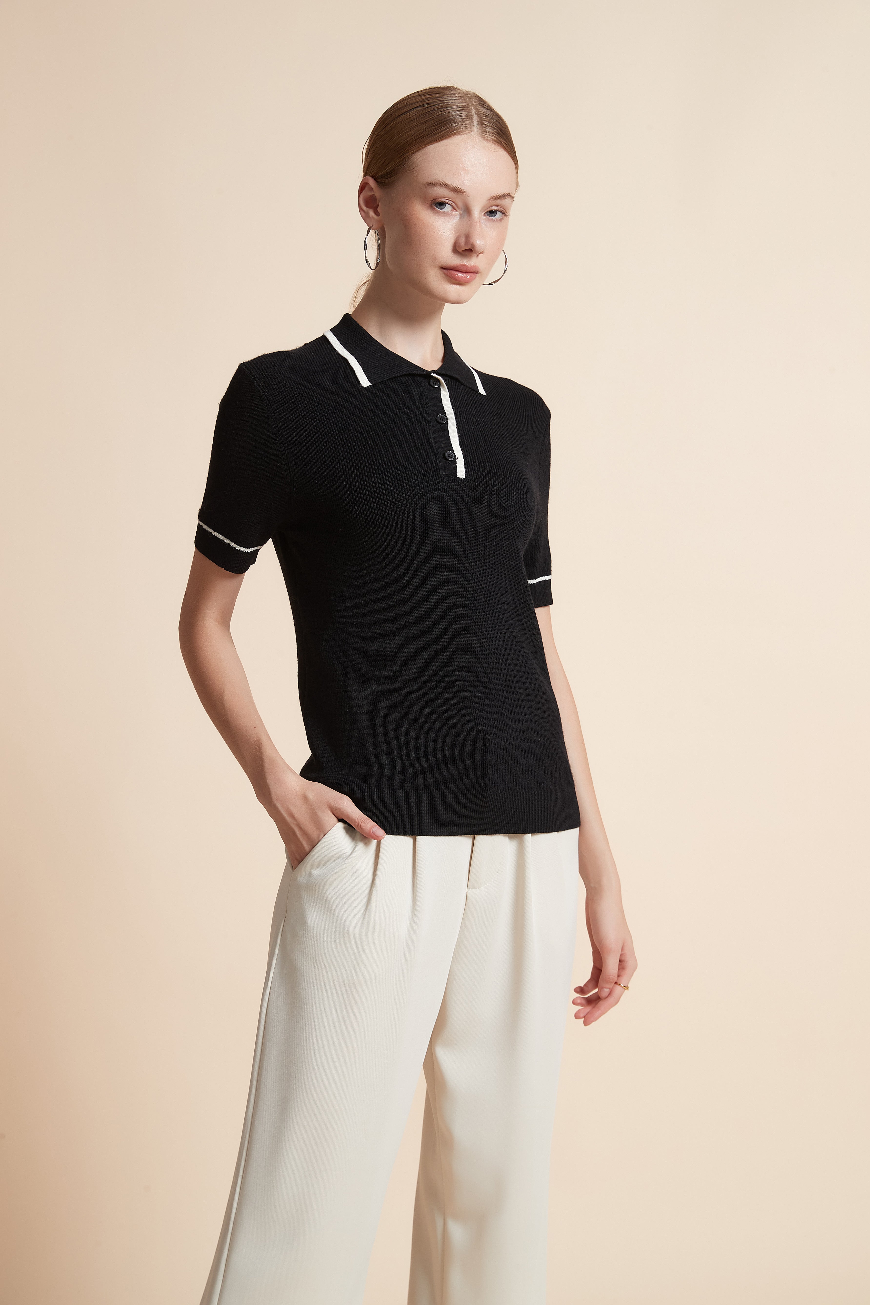 Woven Polo Top with Buttons