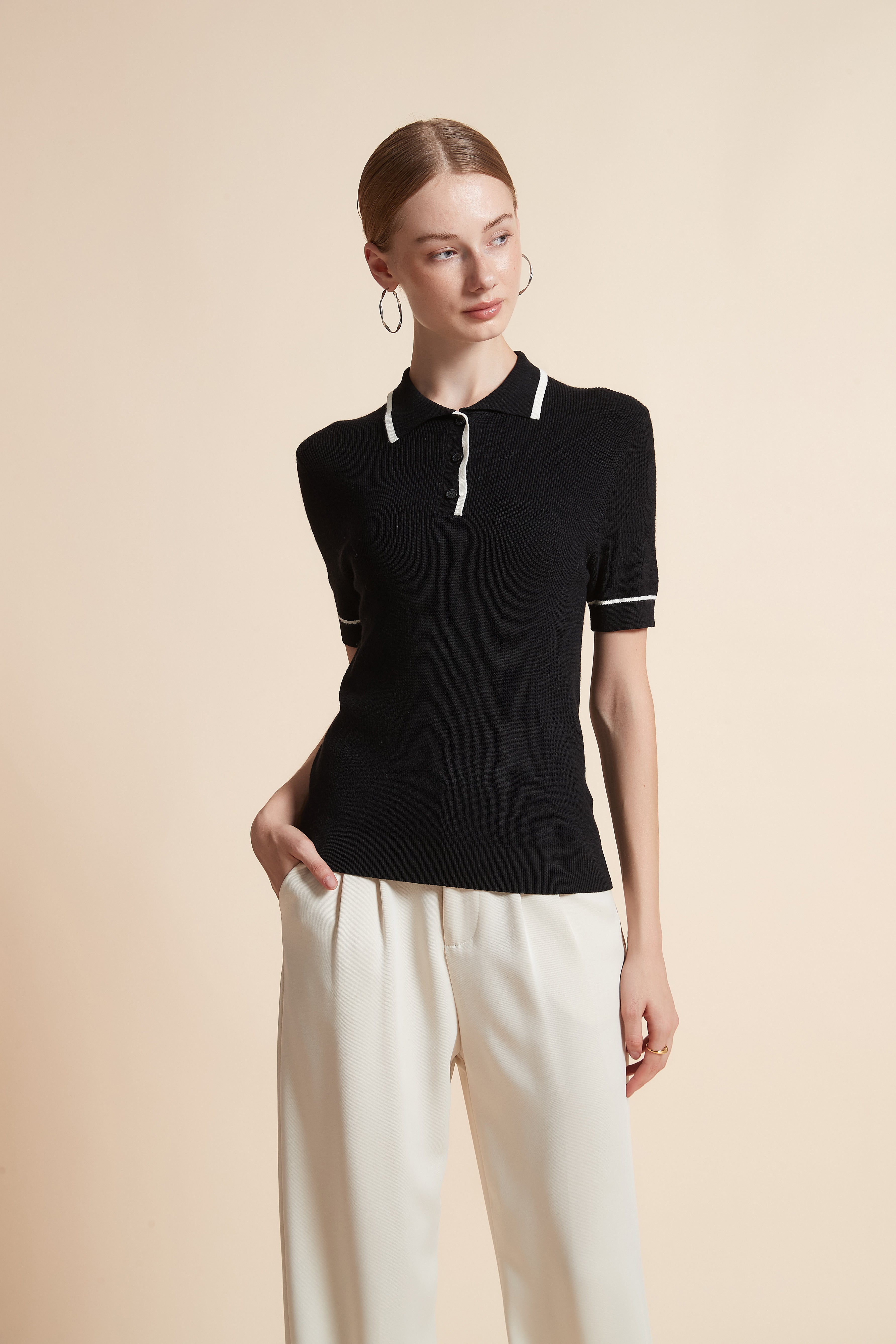 Woven Polo Top with Buttons