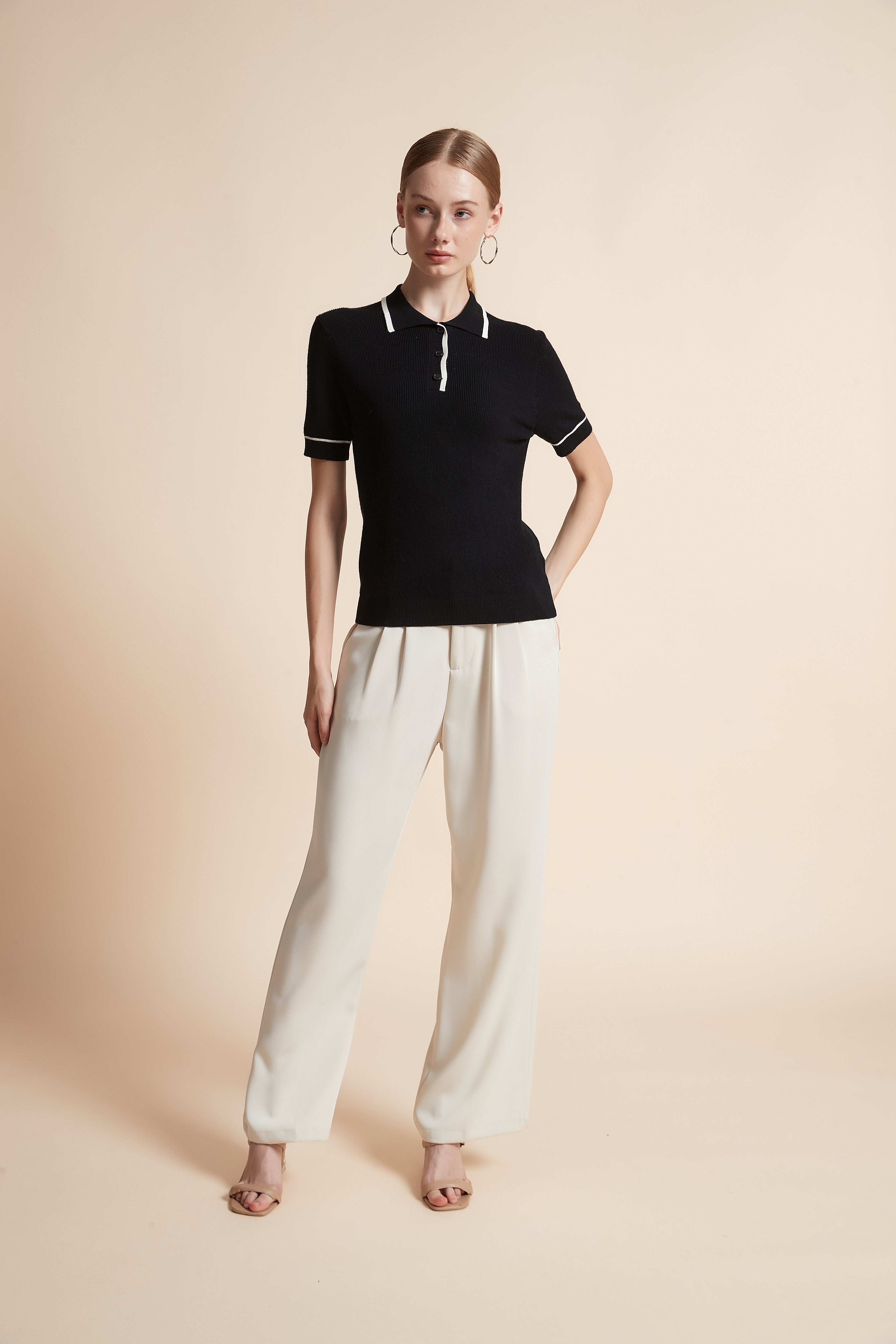 Woven Polo Top with Buttons