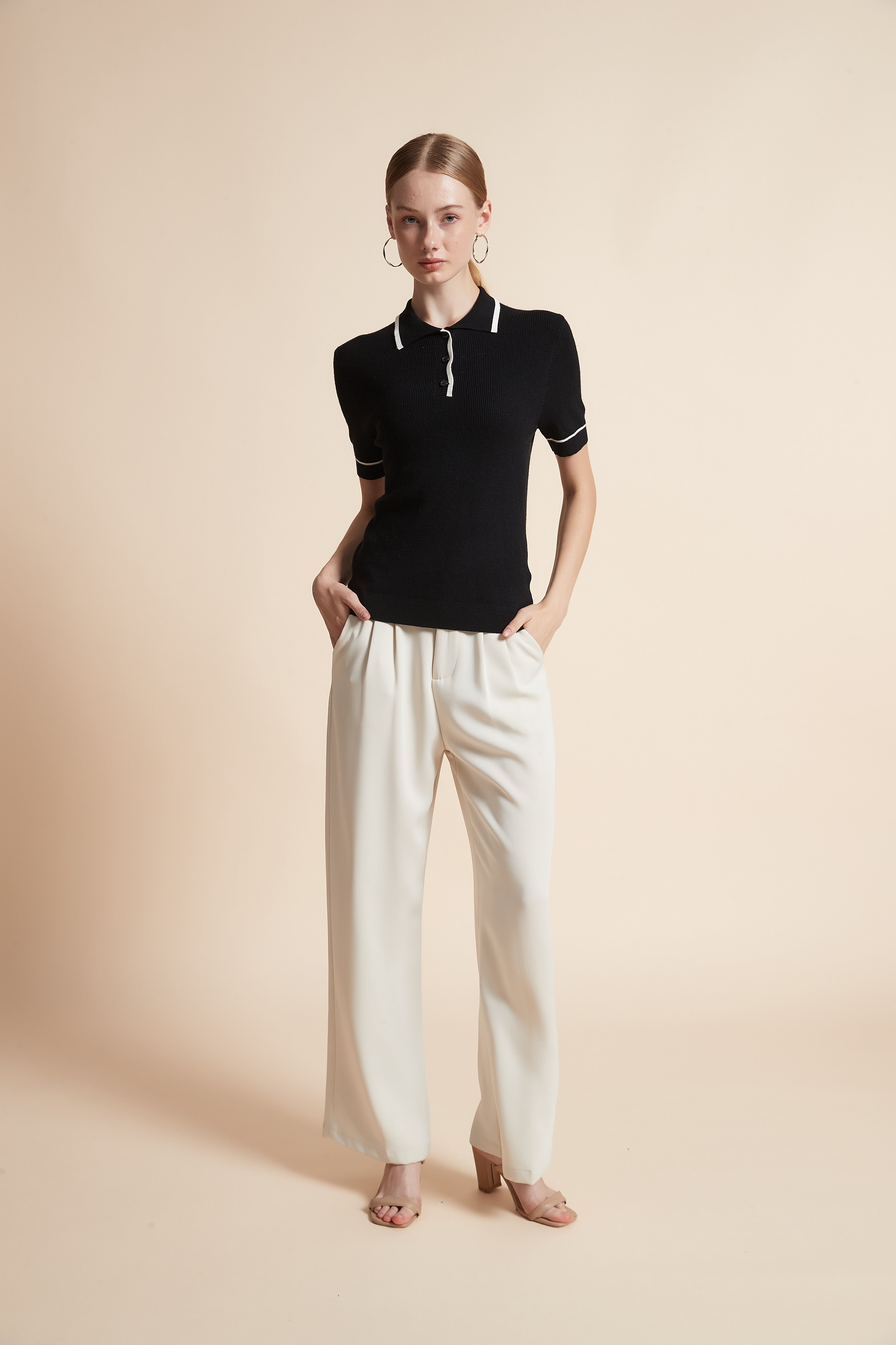 Woven Polo Top with Buttons