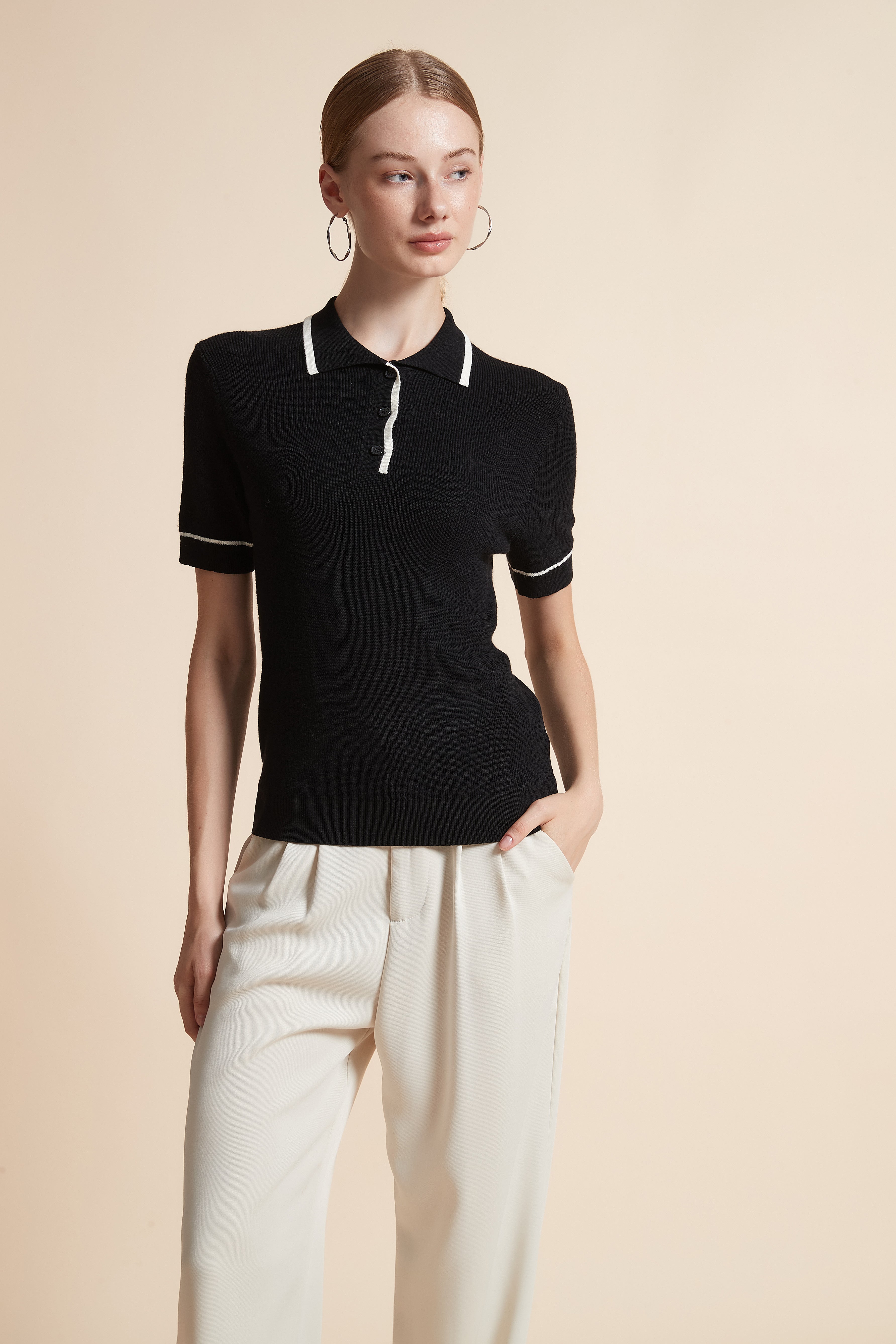 Woven Polo Top with Buttons