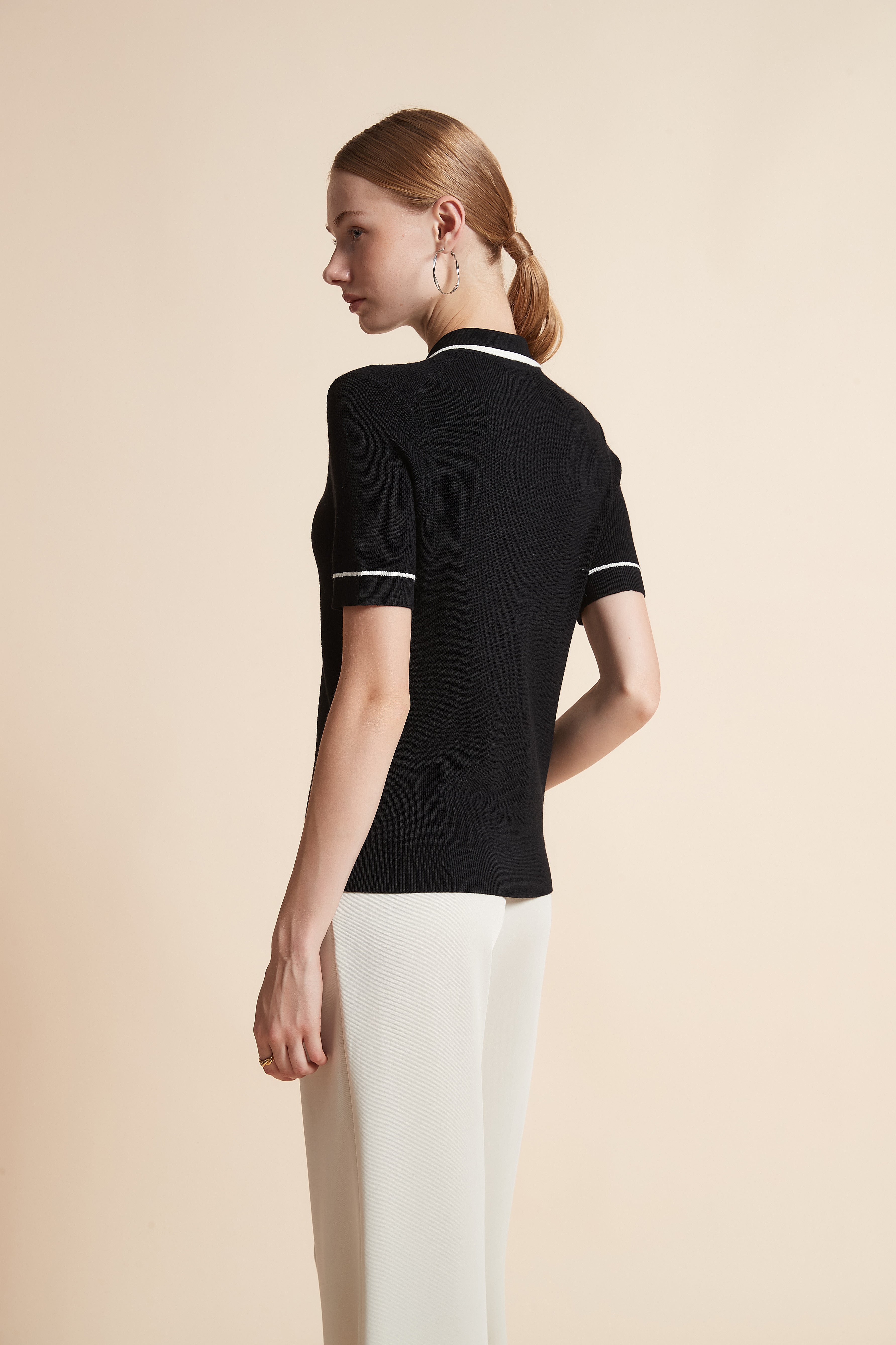 Woven Polo Top with Buttons