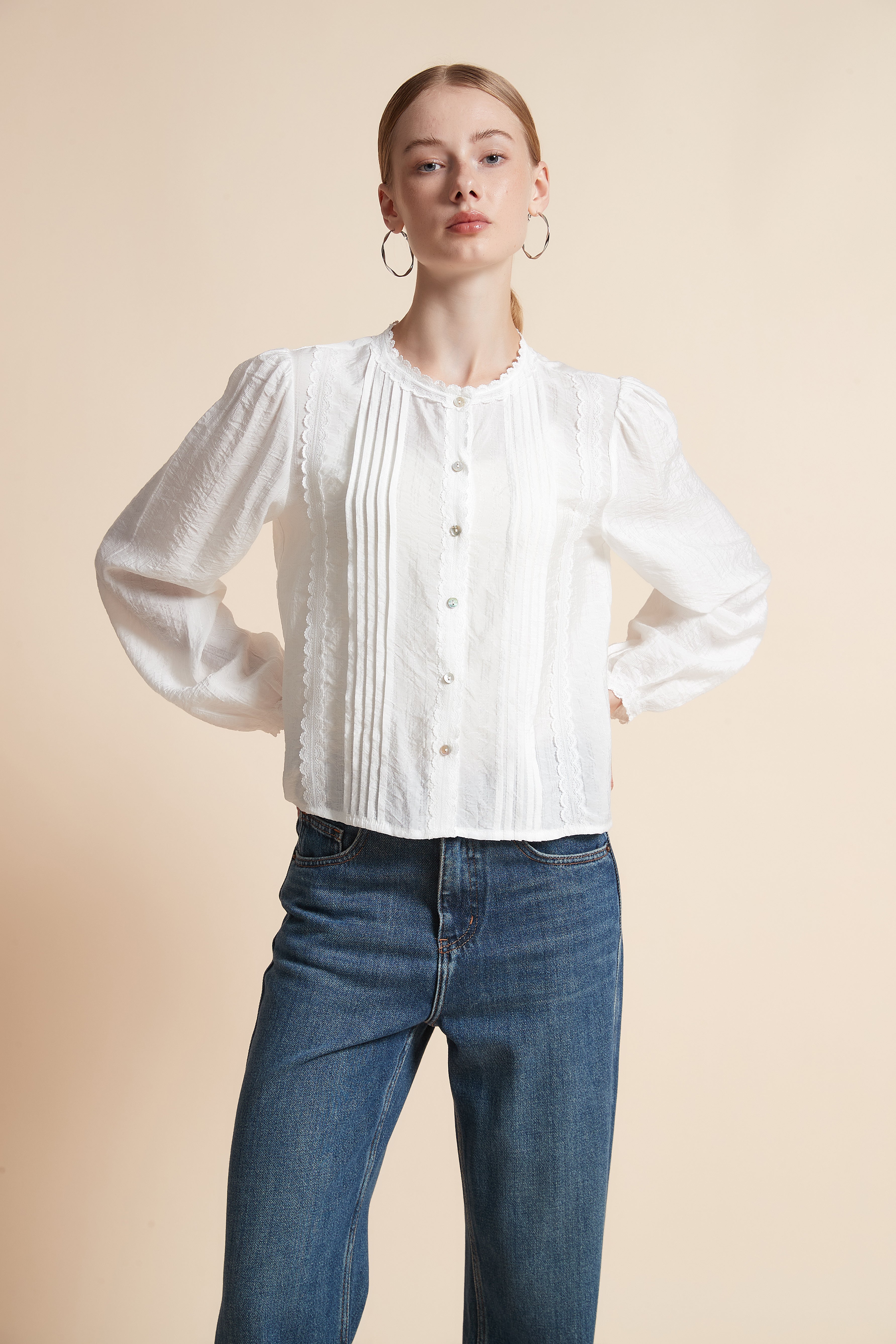 Blouse Long-Sleeved Button-Front Blouse