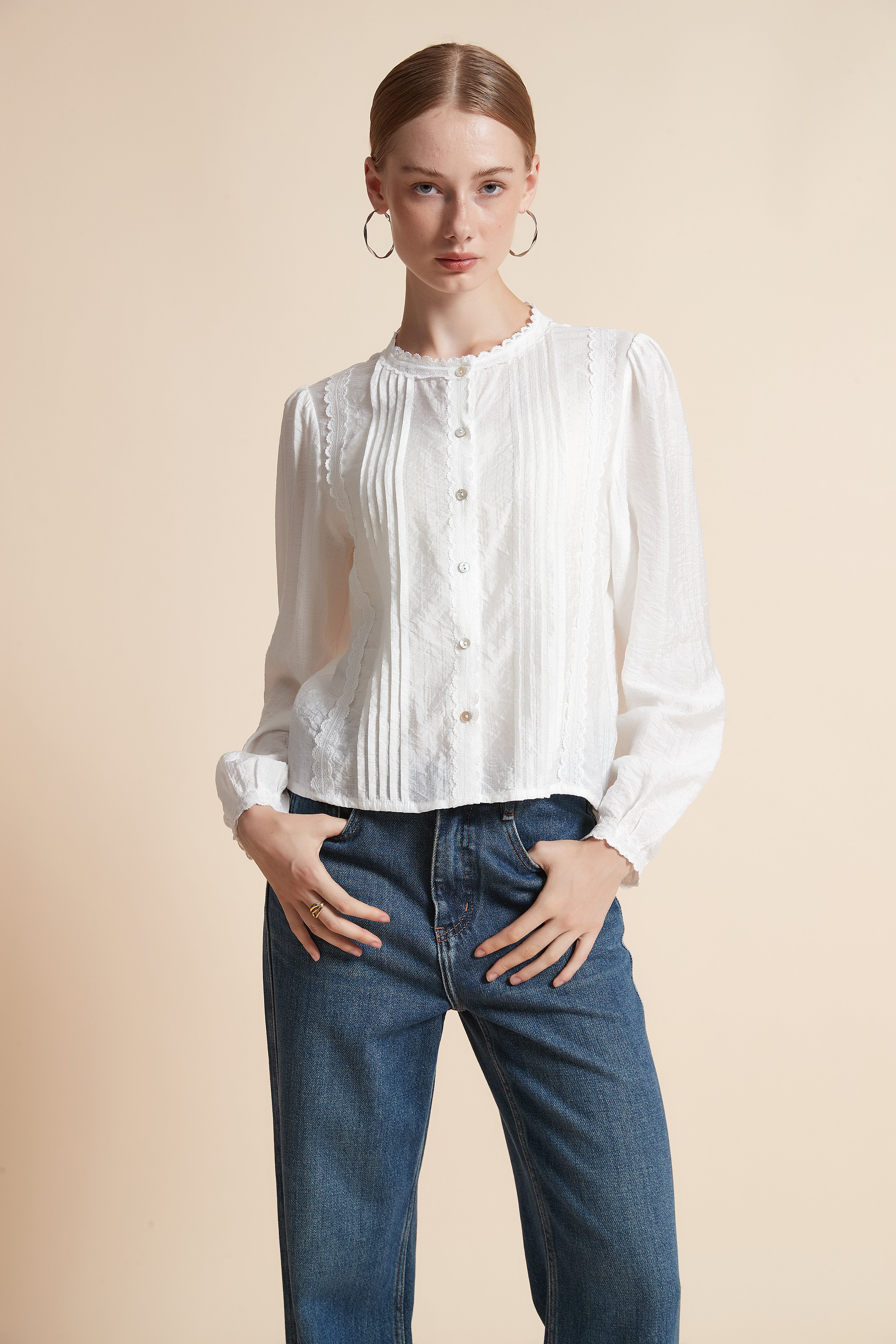 Button-Front Long-Sleeve Top