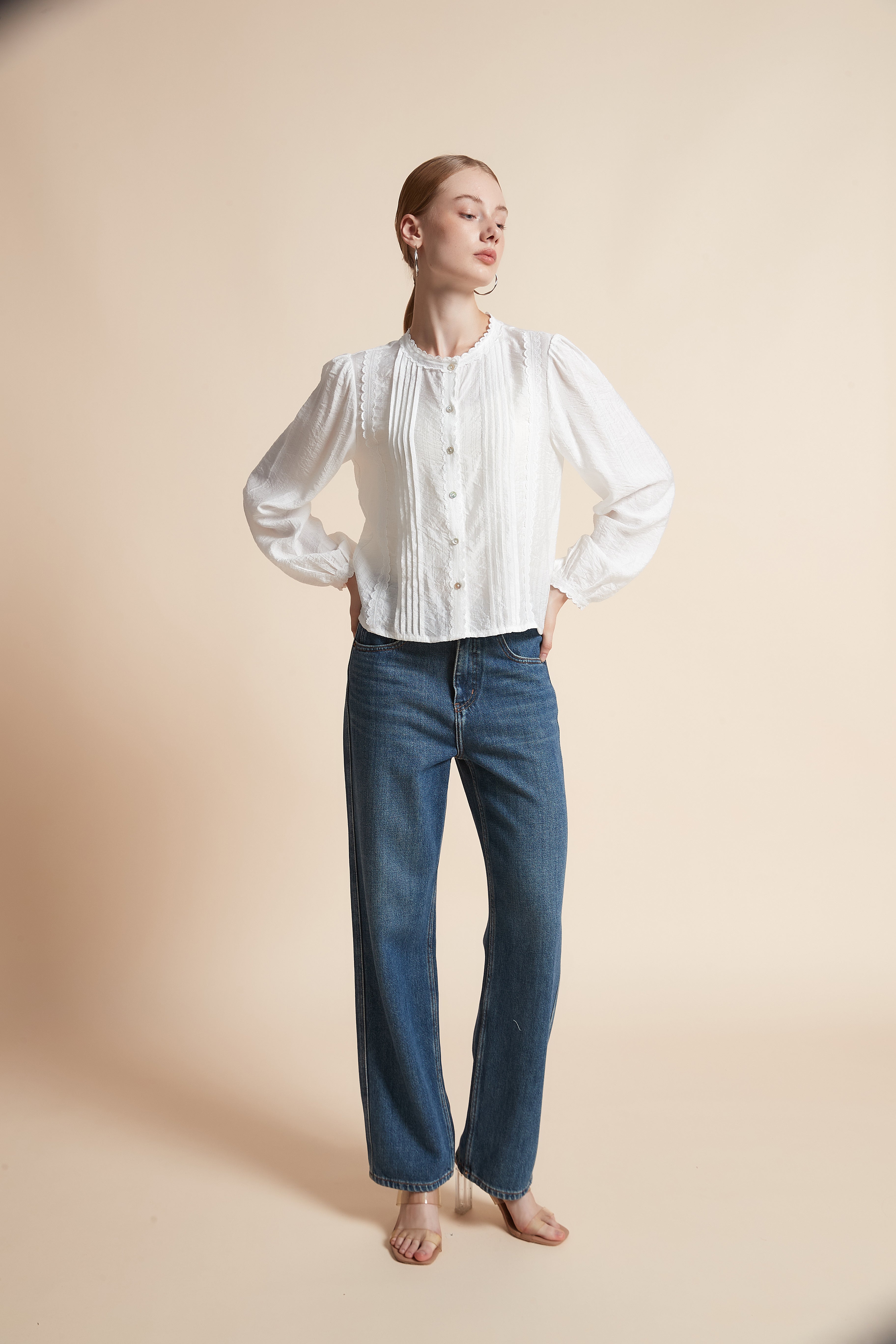 Blouse Long-Sleeved Button-Front Blouse