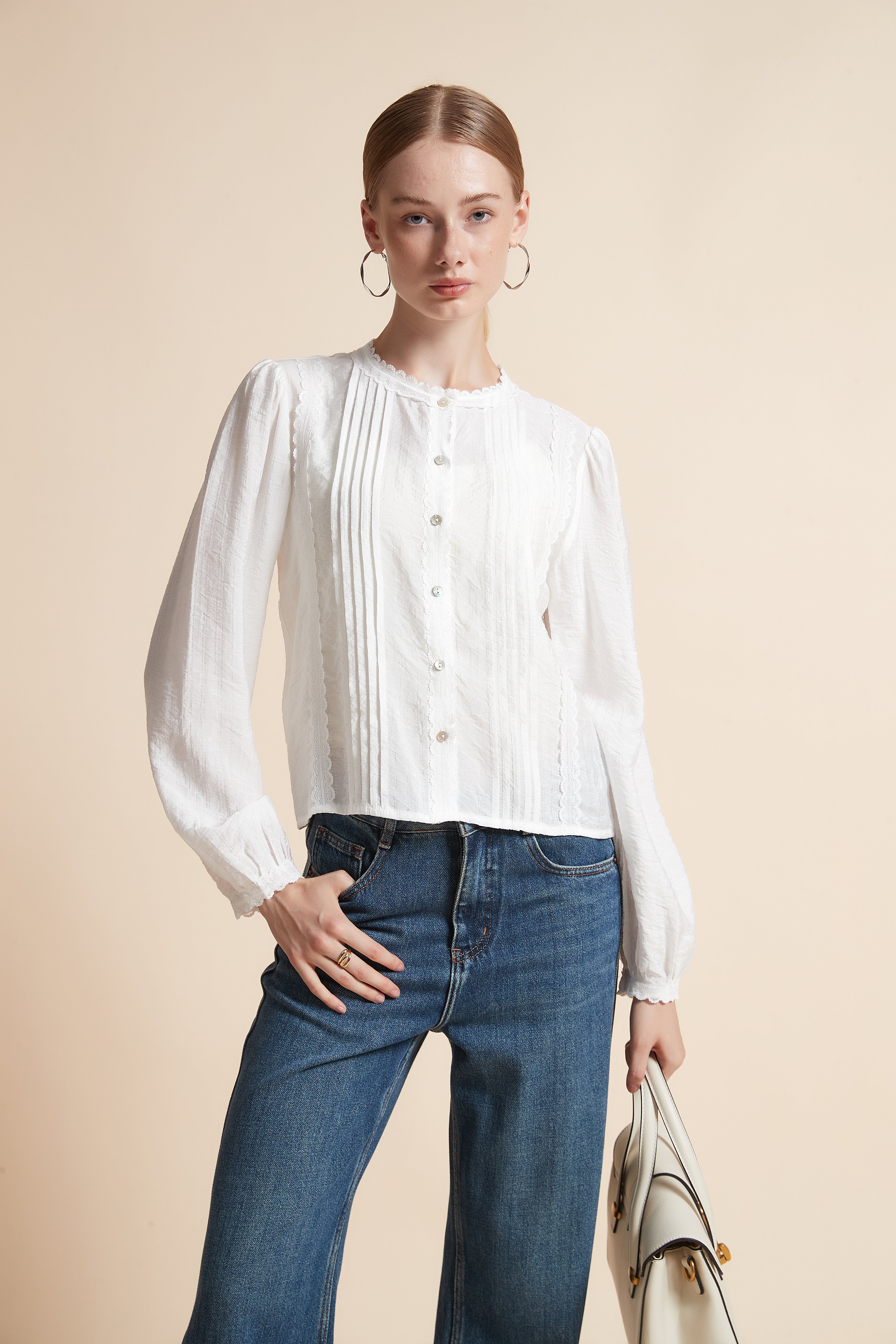 Button-Front Long-Sleeve Top