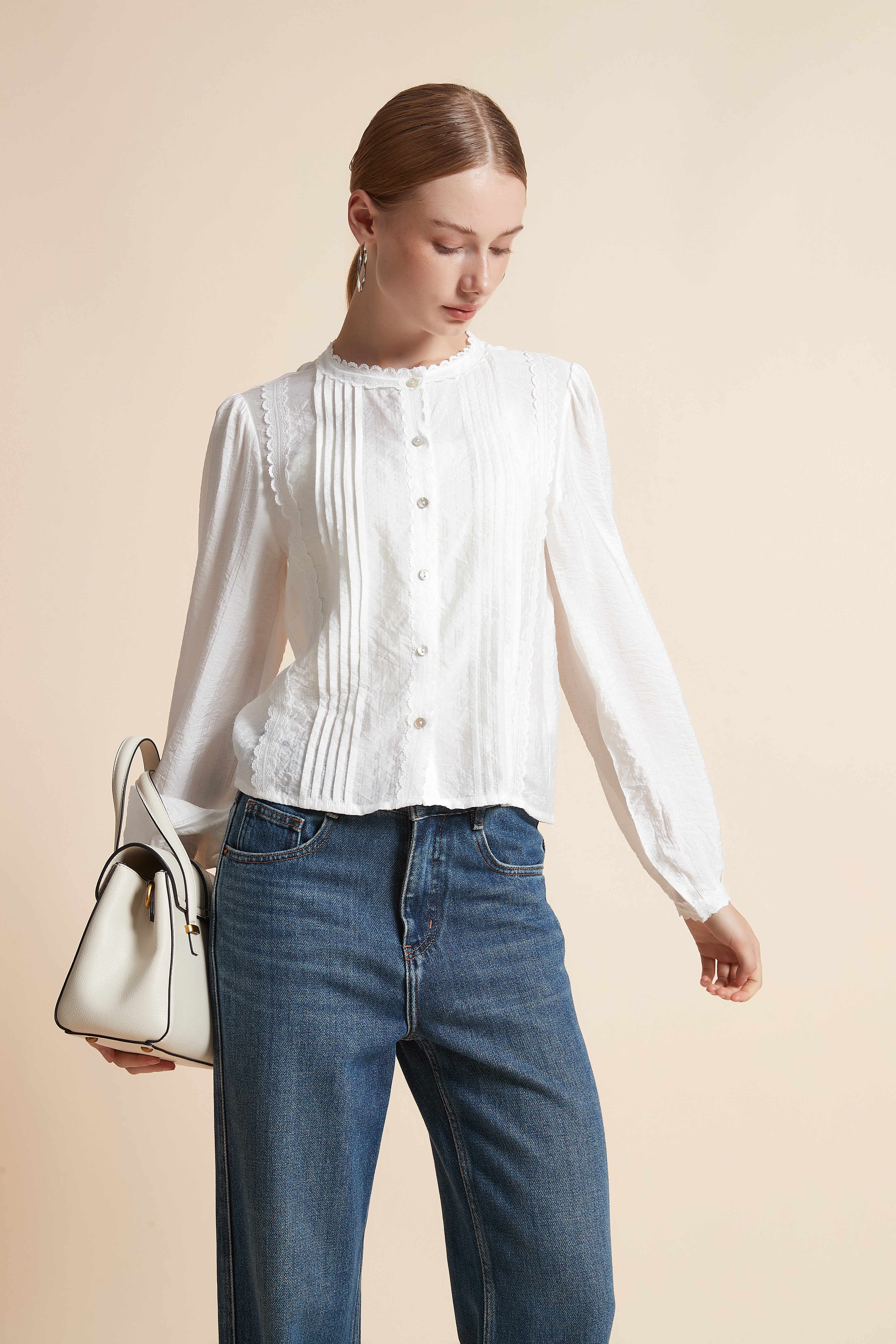 Button-Front Long-Sleeve Top
