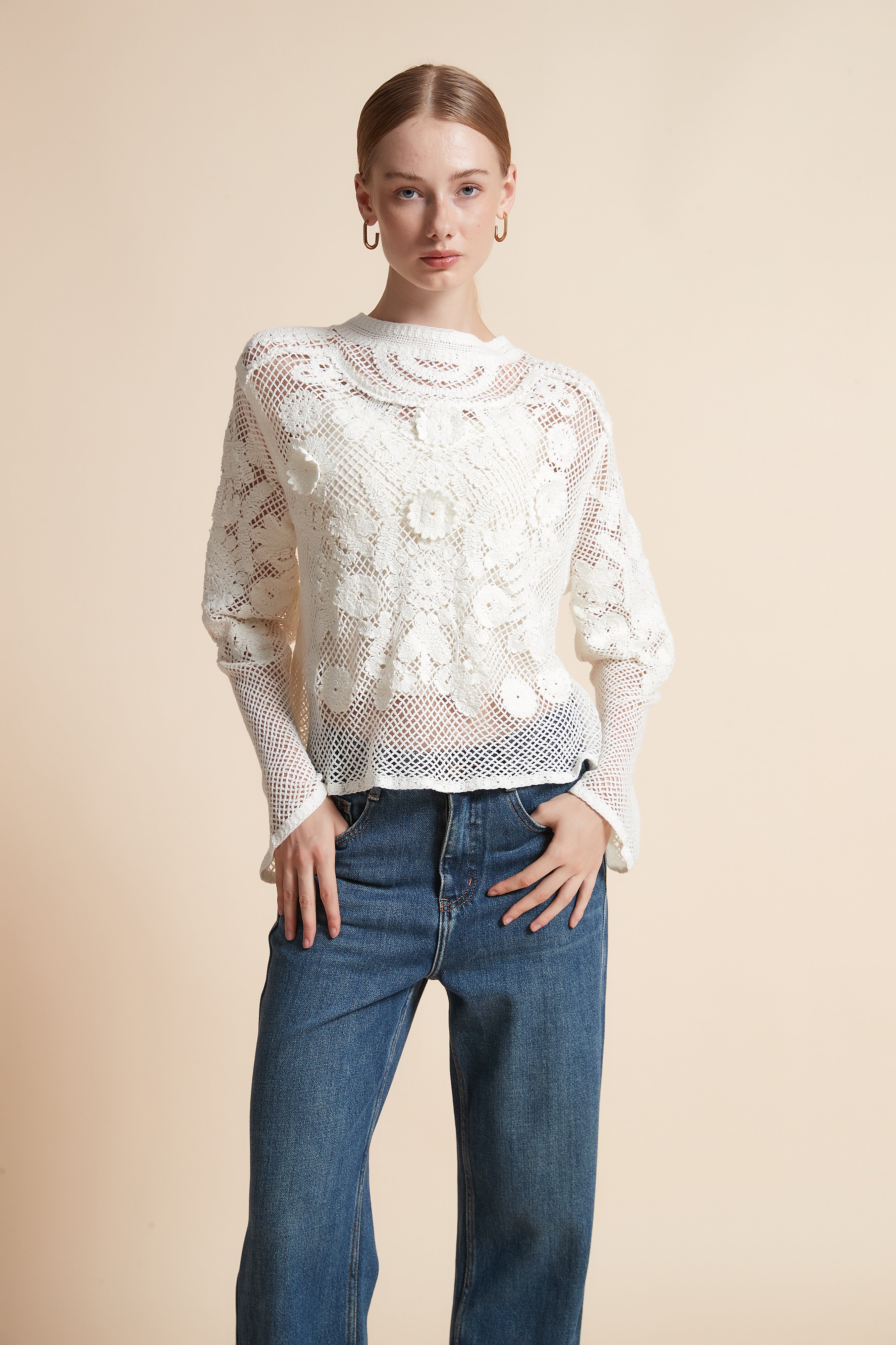 Embroidered Floral Long-Sleeve Top