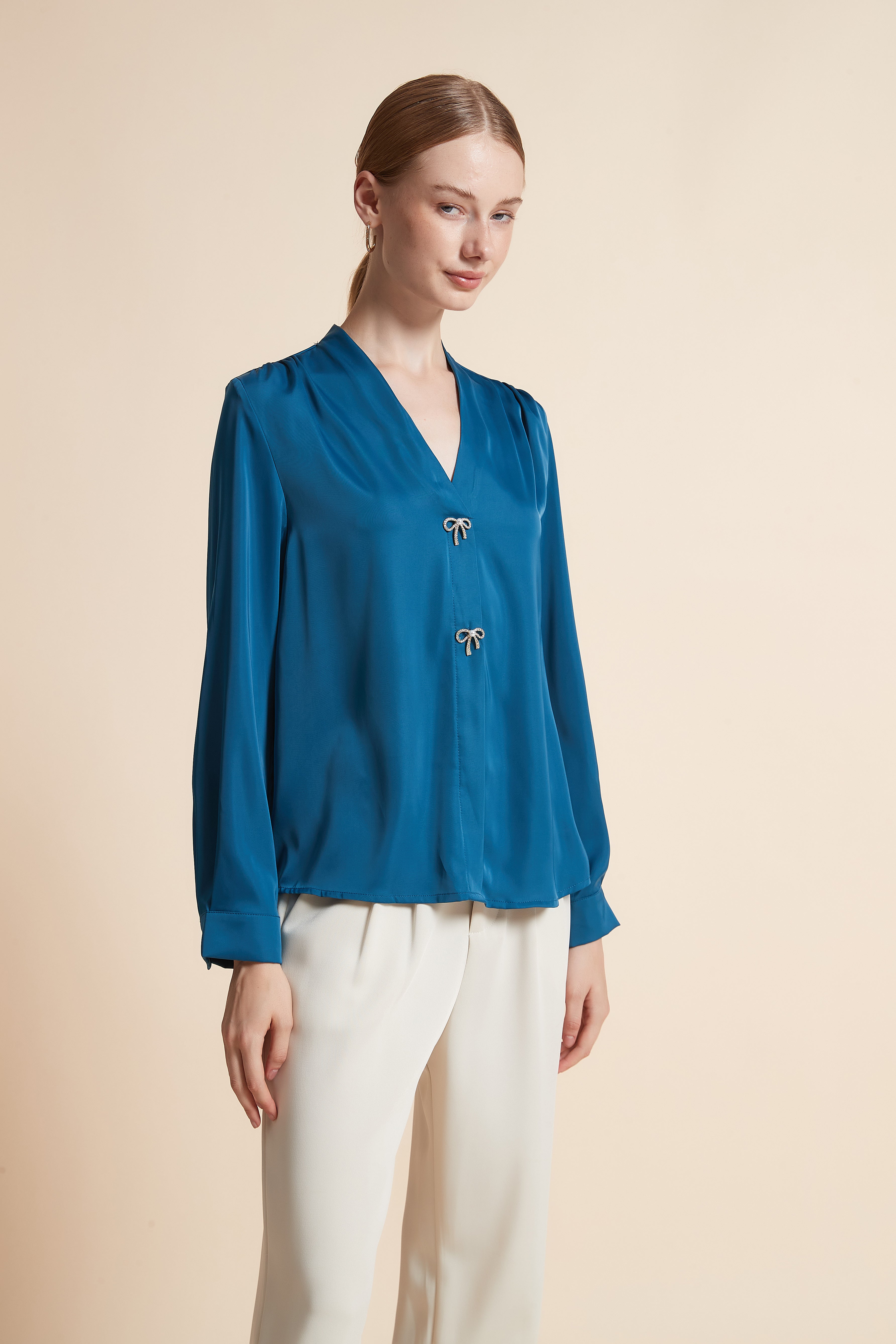 Solid Button-Front Top