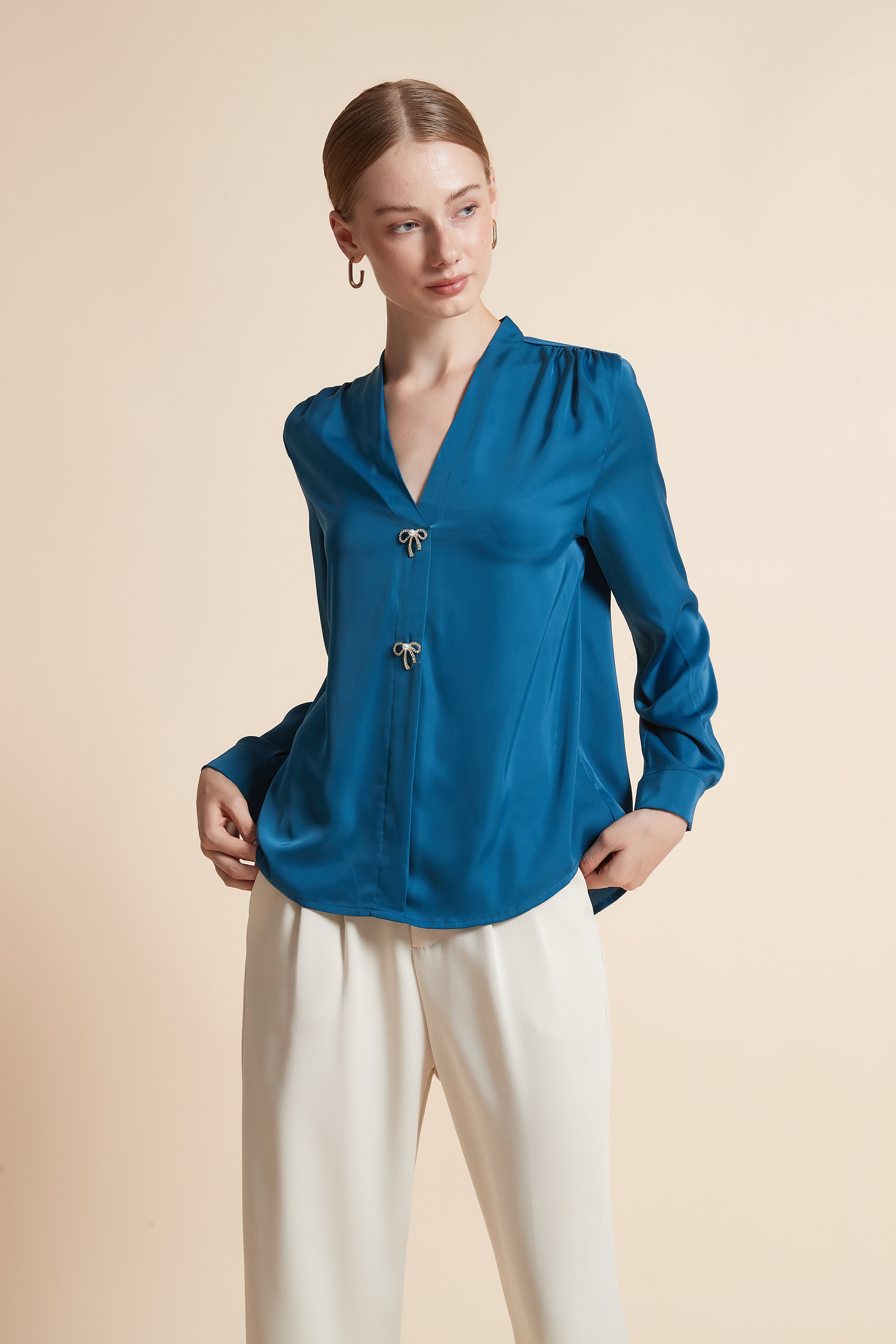 Solid Button-Front Top