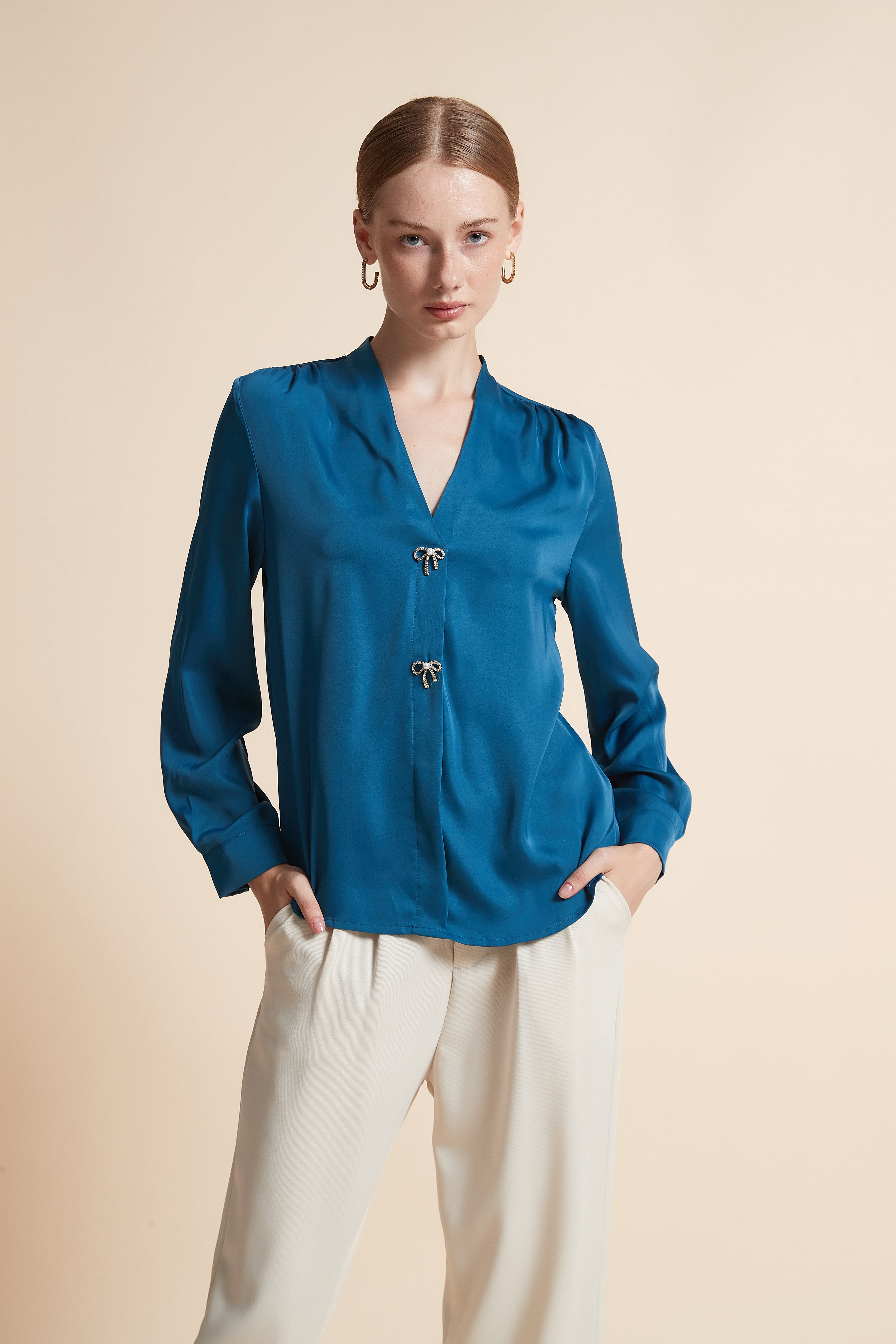 Solid Button-Front Top