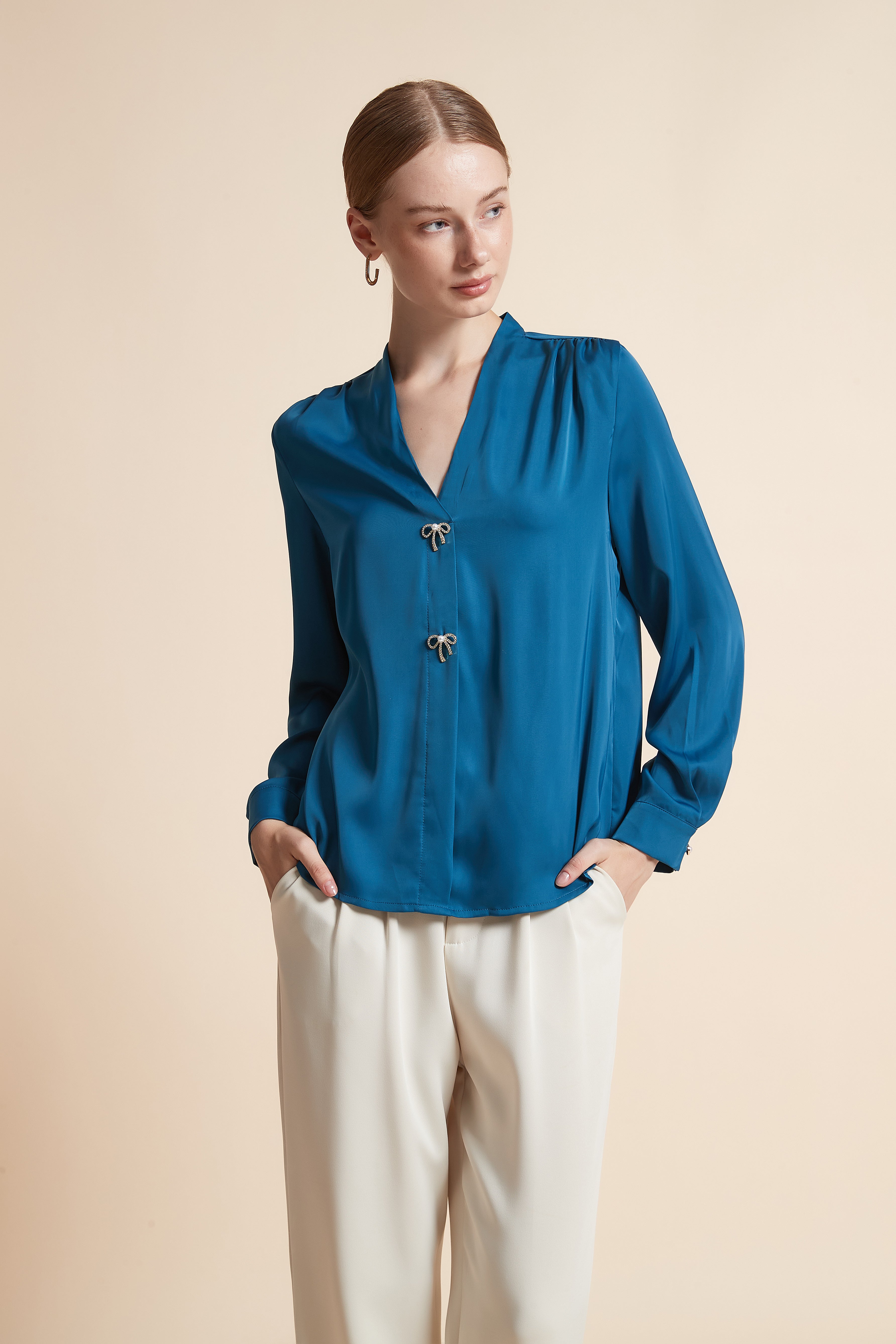 Solid Button-Front Top
