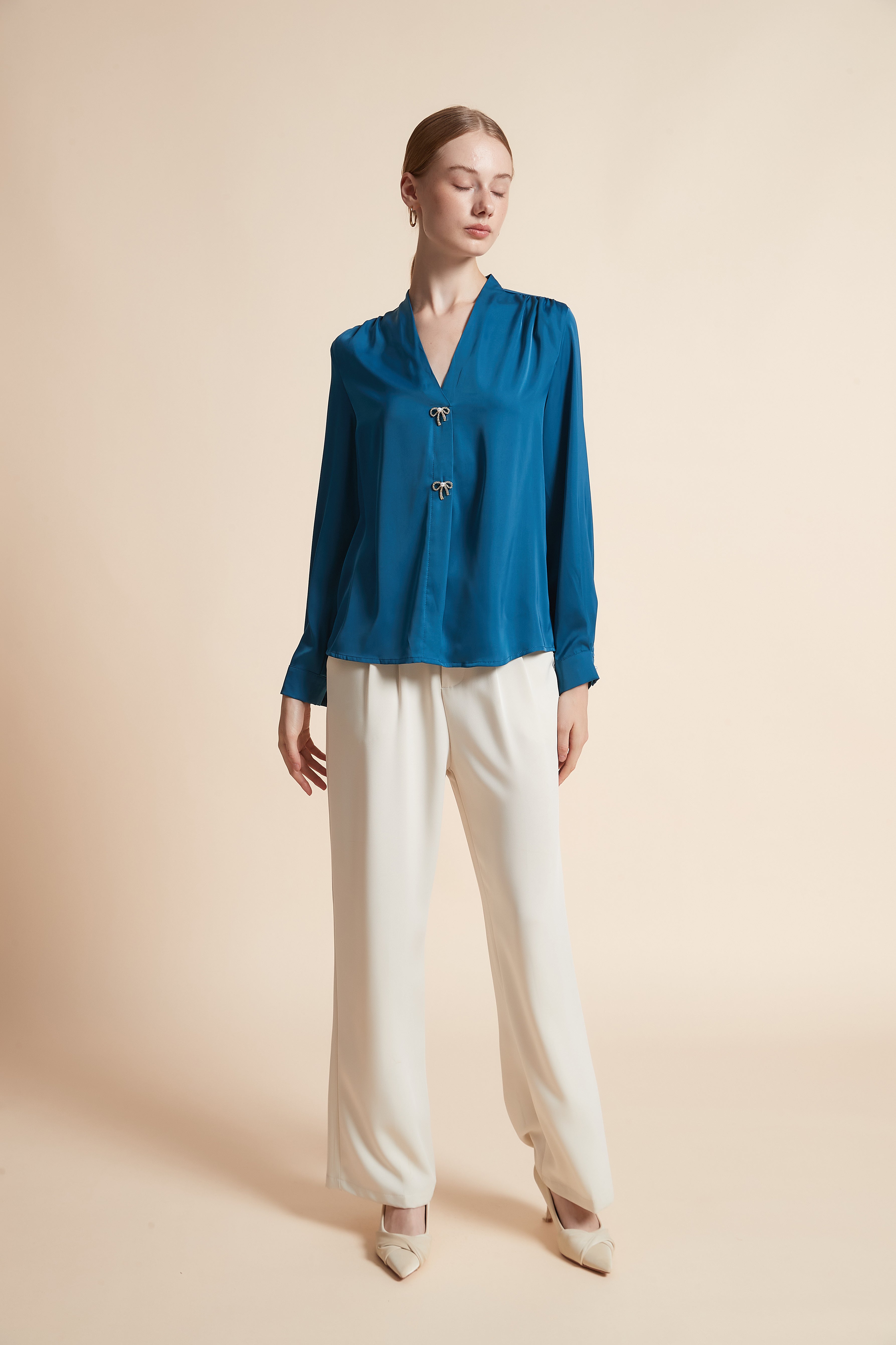 Solid Button-Front Top