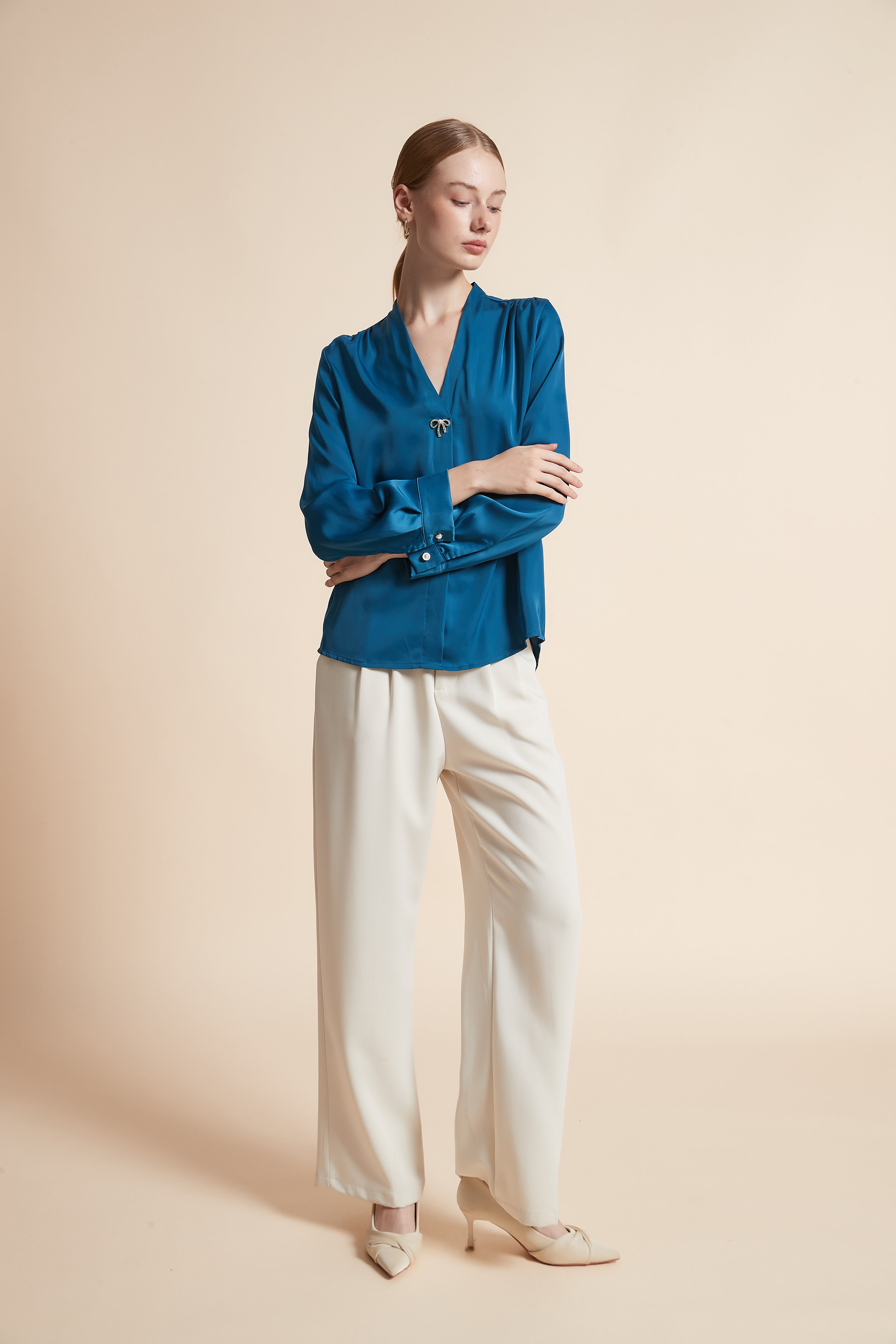 Solid Button-Front Top