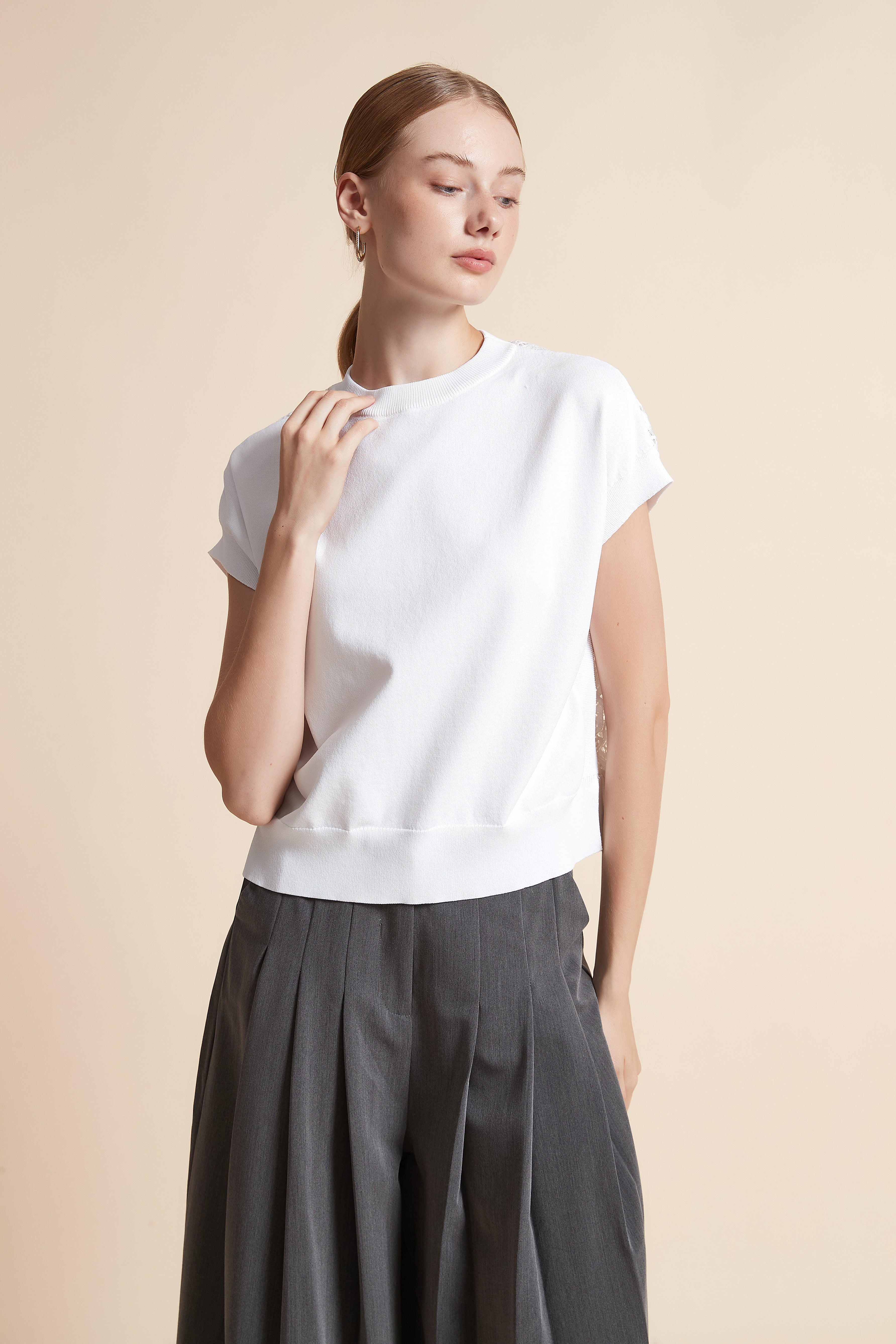 Solid Woven Short-Sleeve Top