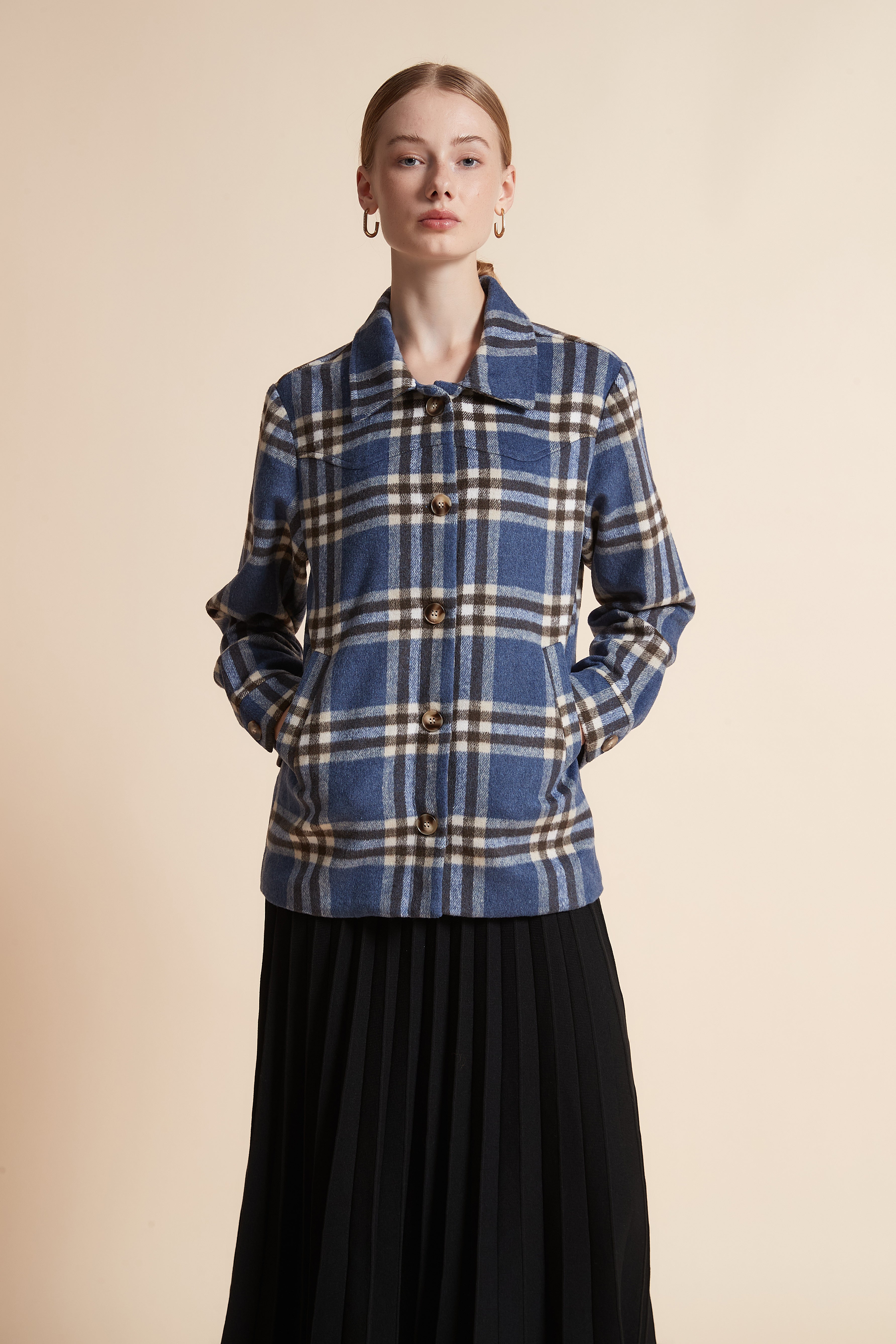 Checkered Button-Front Top