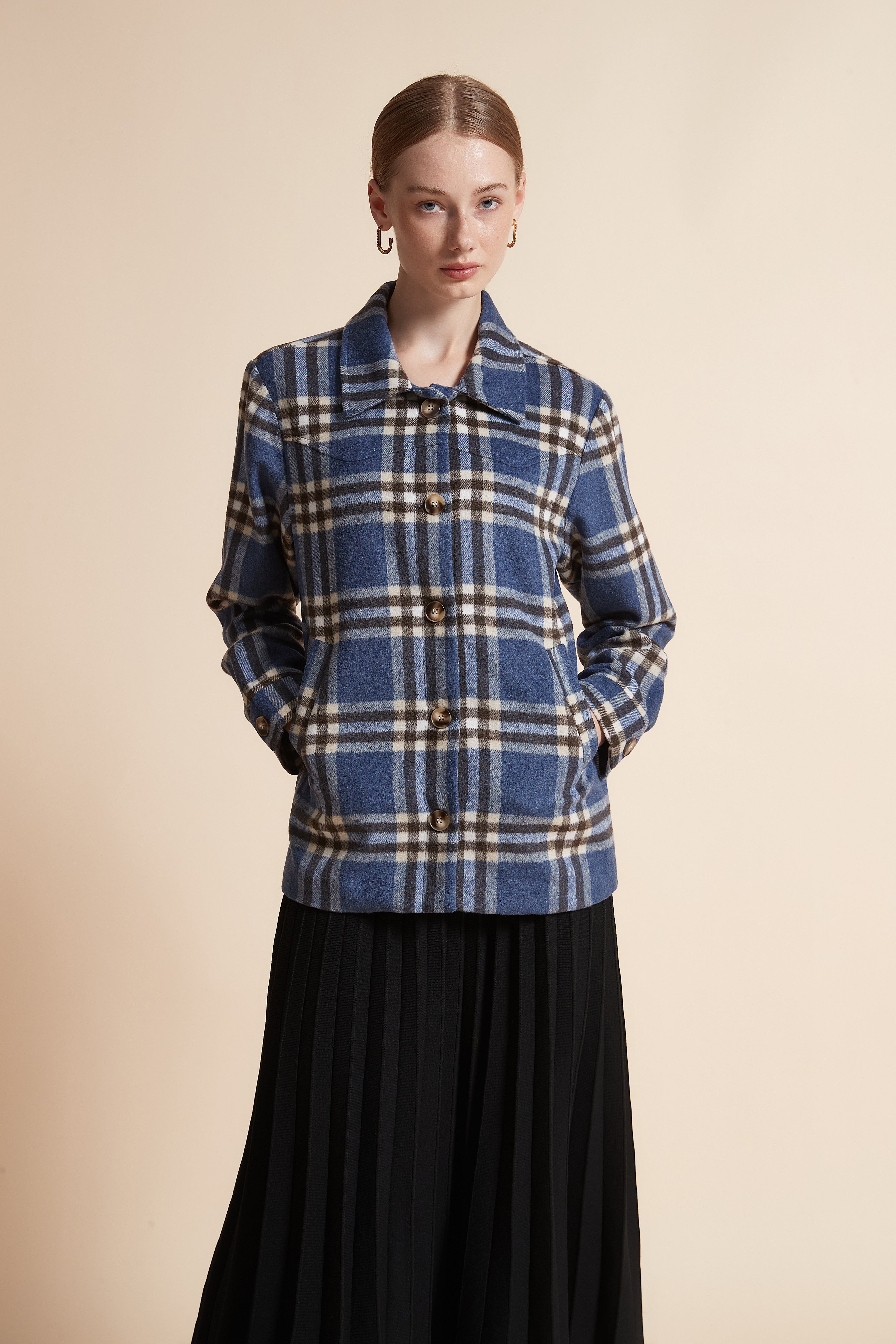 Checkered Button-Front Top