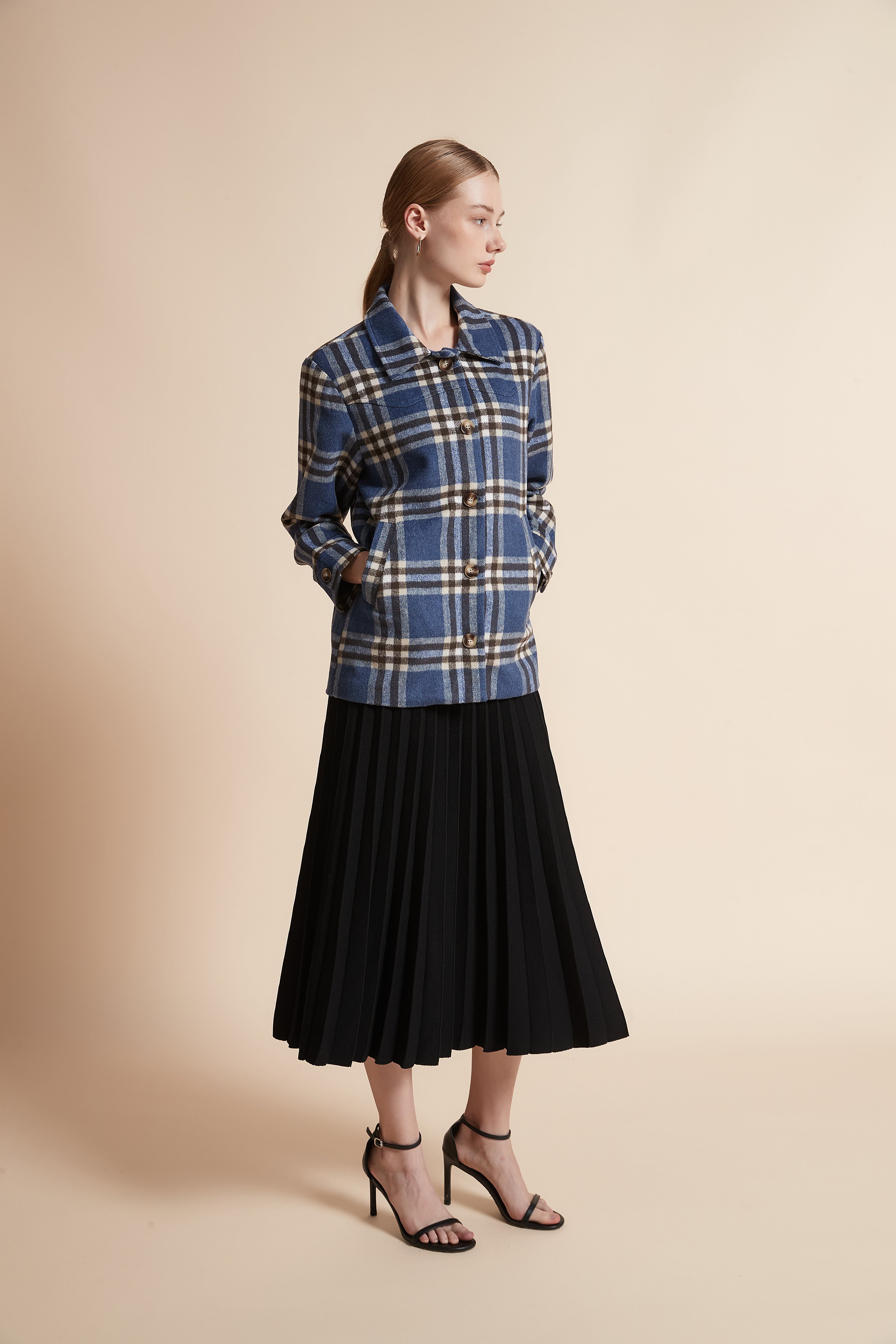 Checkered Button-Front Top