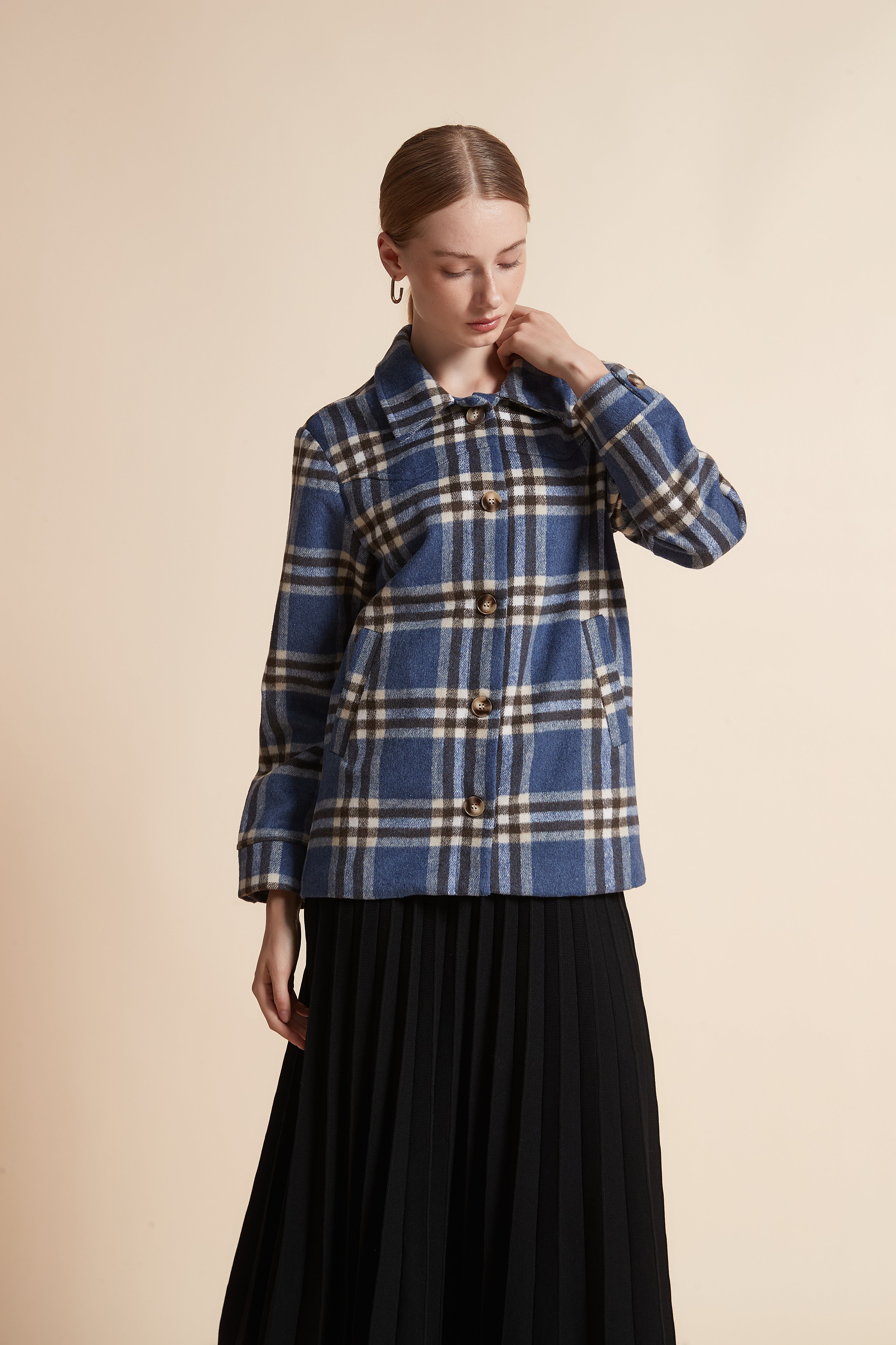 Checkered Button-Front Top