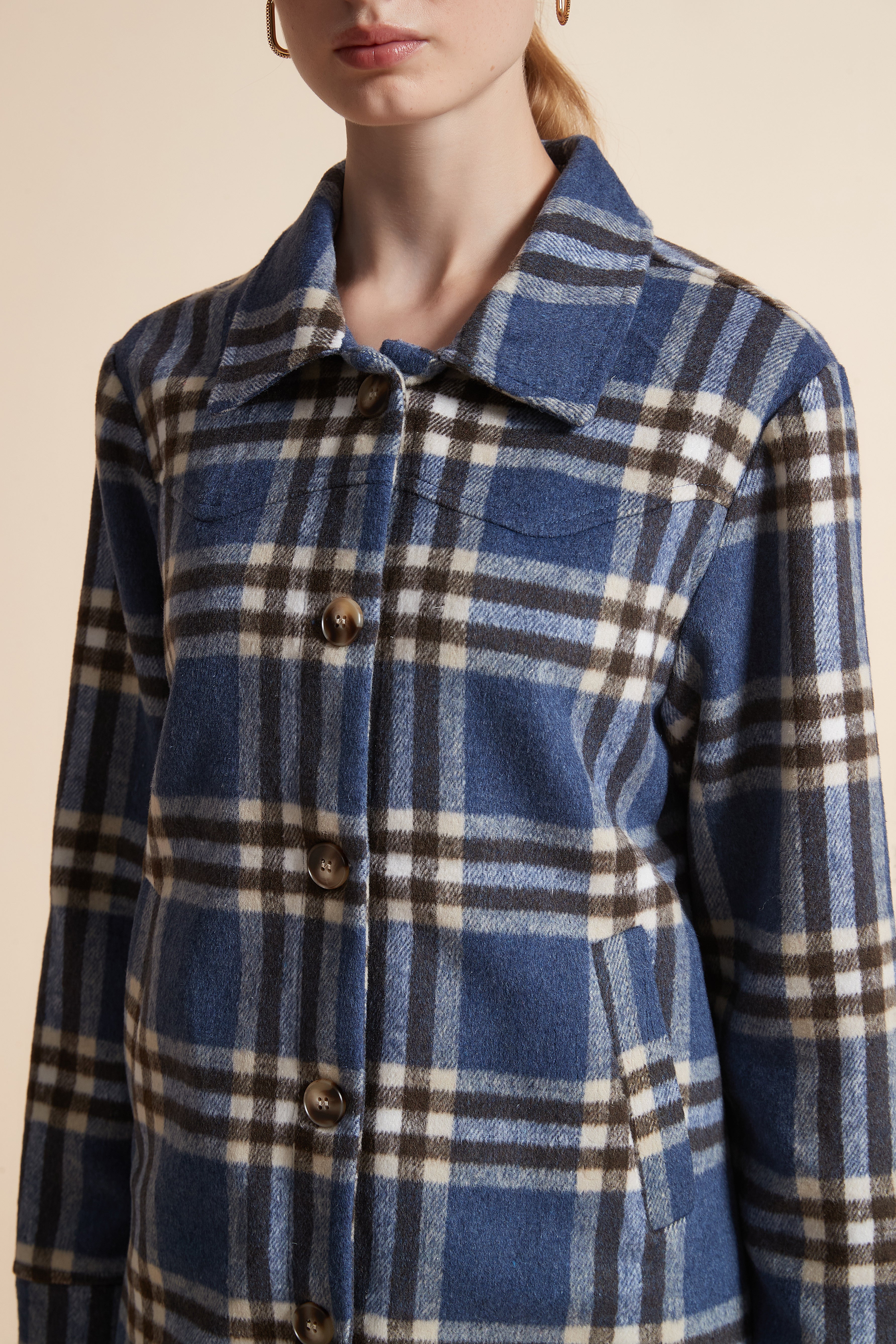Checkered Button-Front Top
