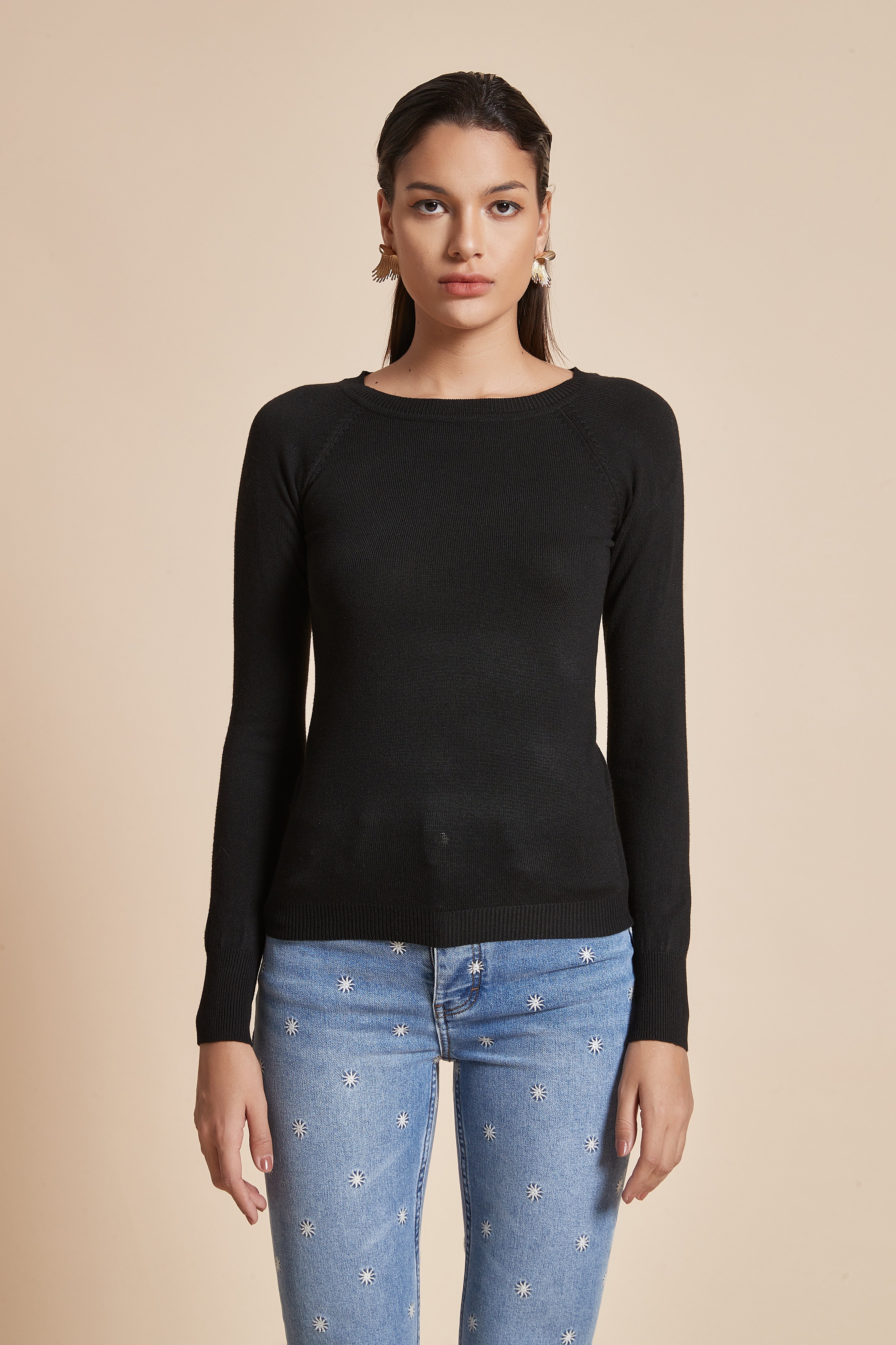 Fitted Plain Blouse with Long Sleeves