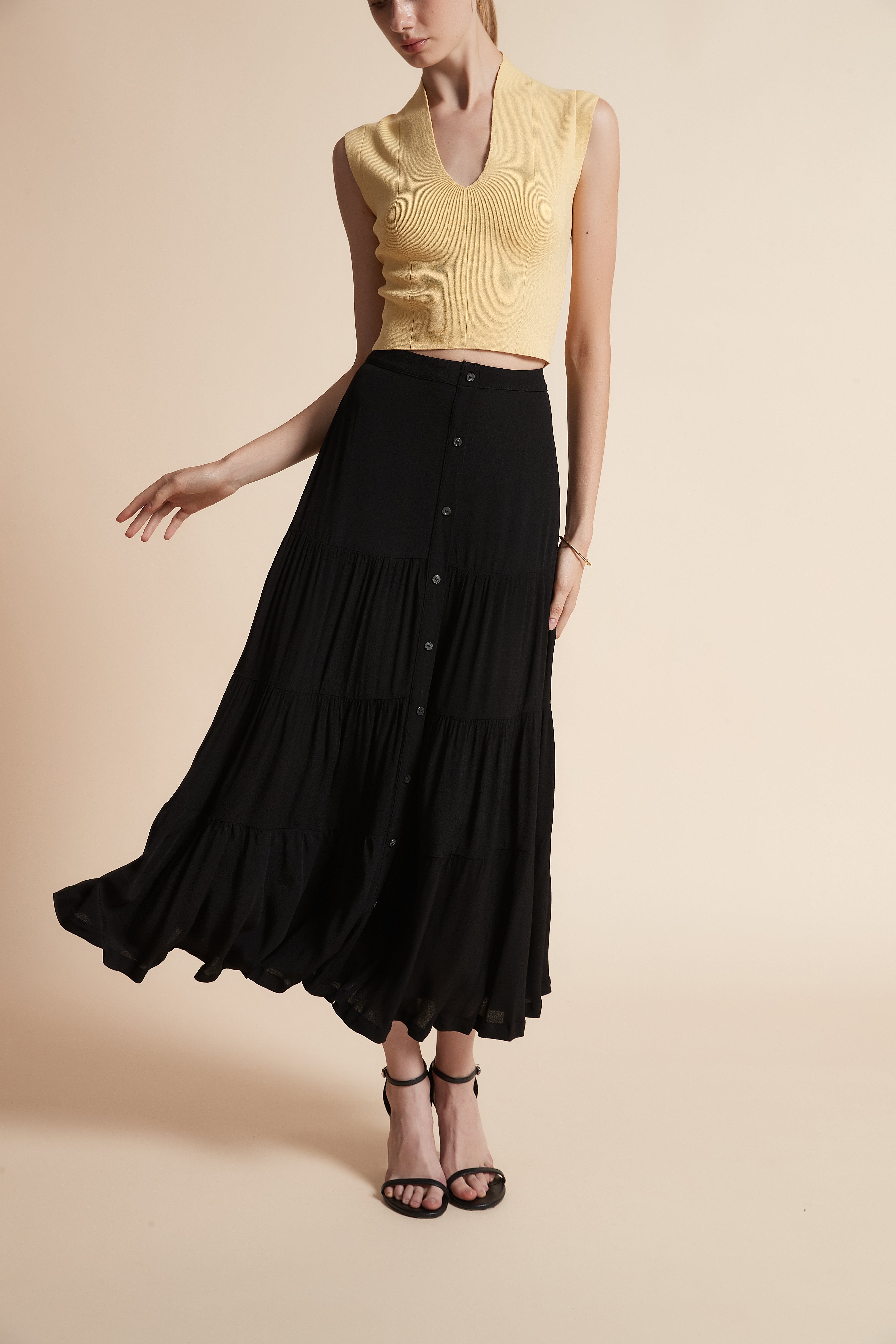 Long Button-Front Skirt