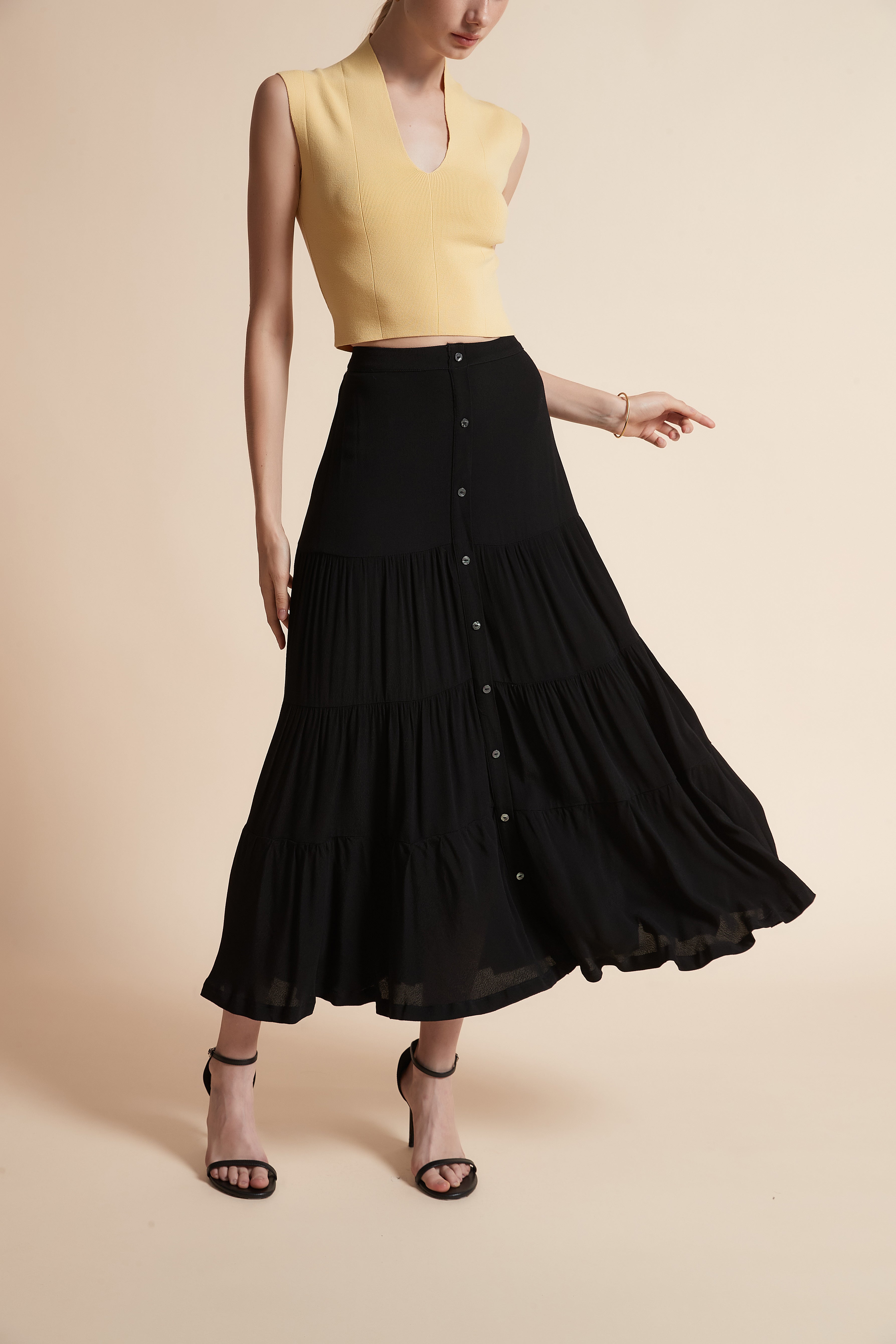 Long Button-Front Skirt