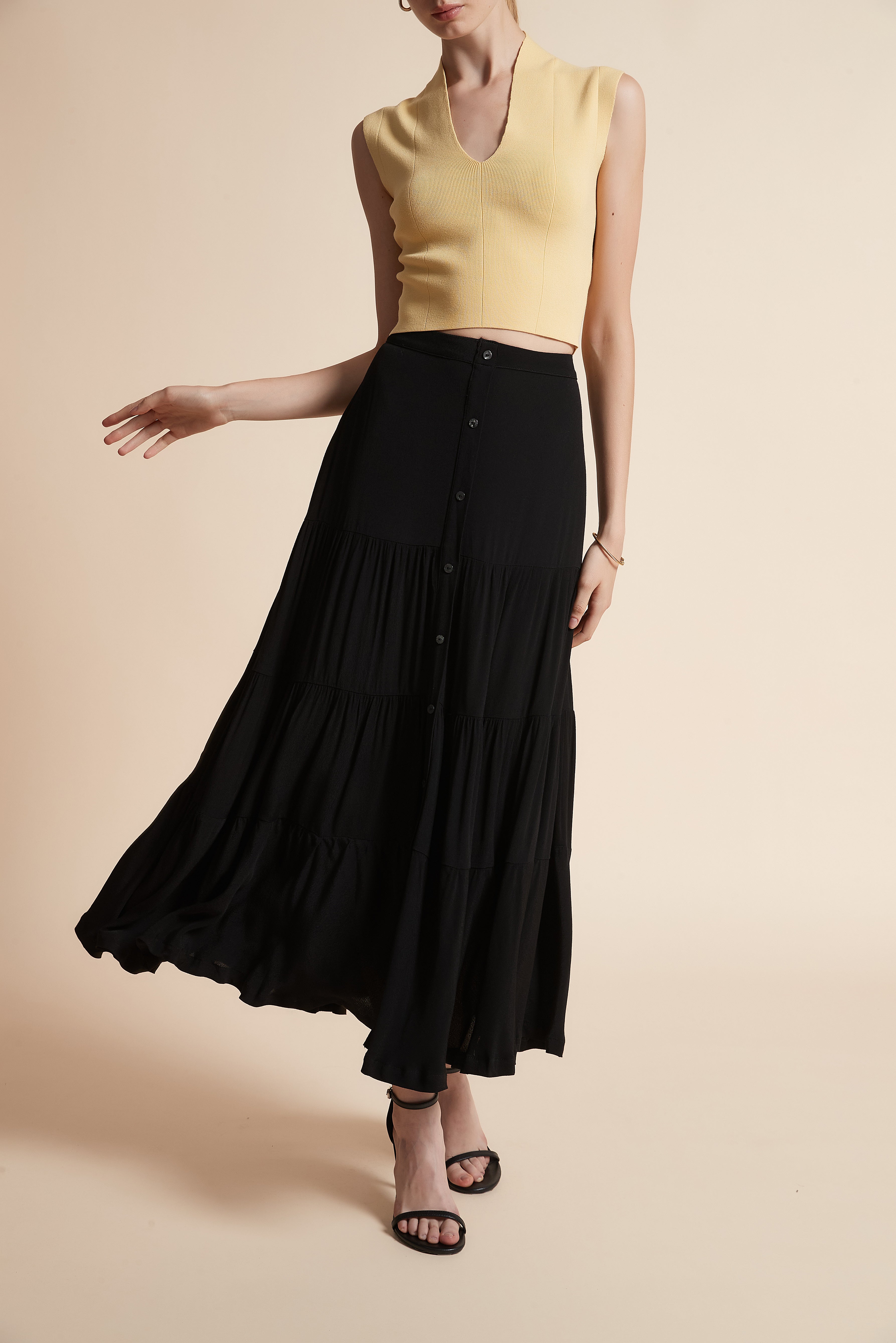 Long Button-Front Skirt
