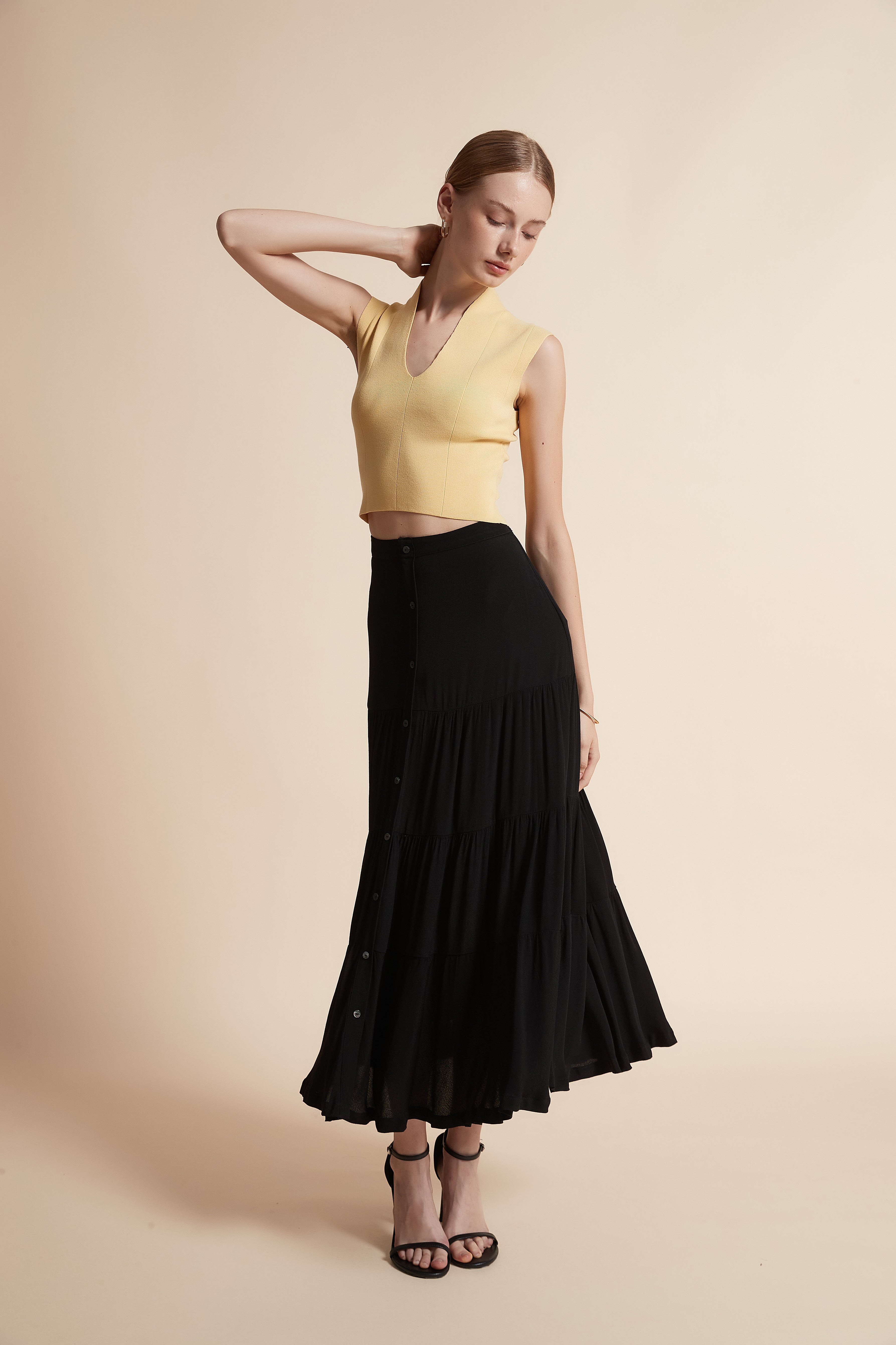 Long Button-Front Skirt