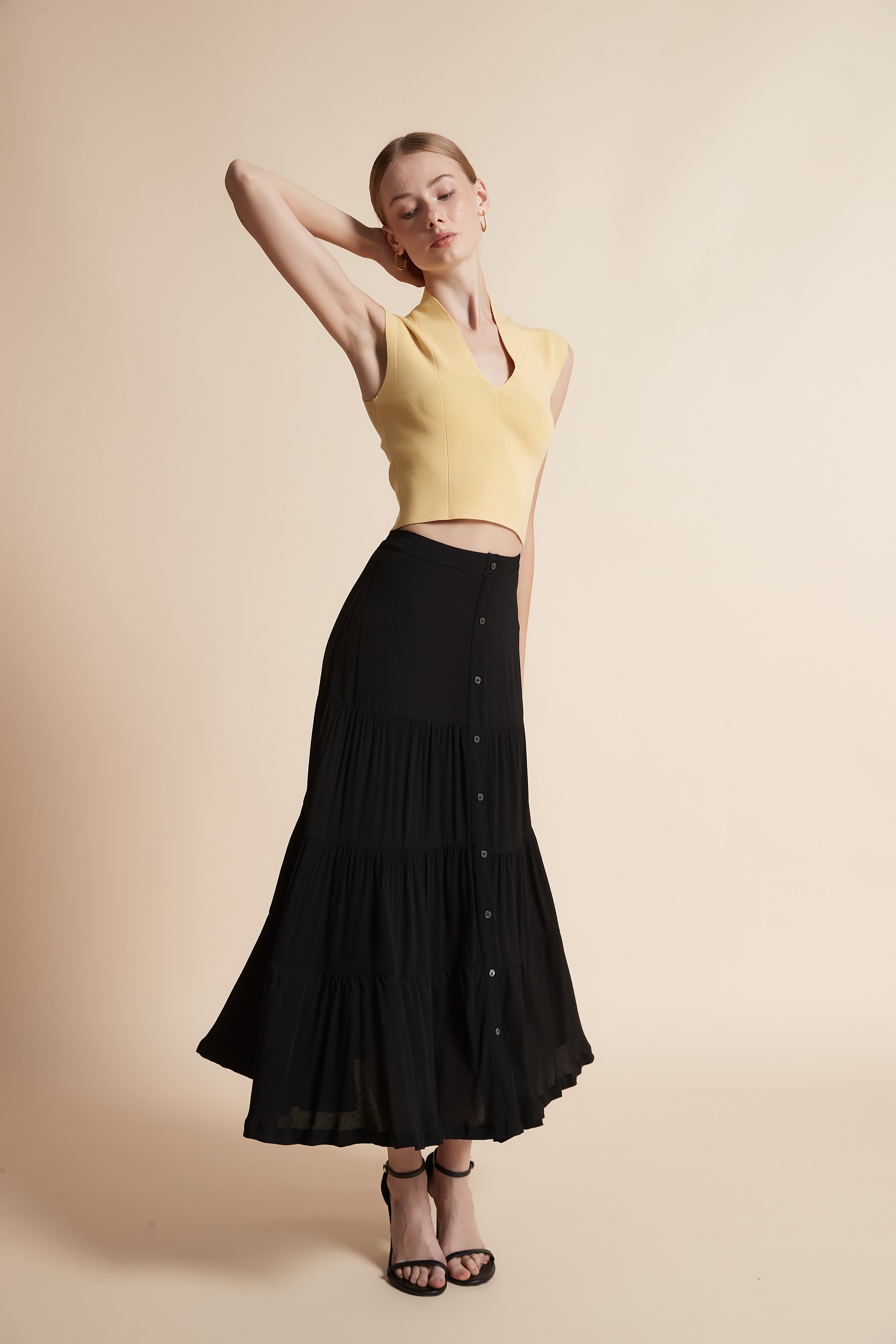 Long Button-Front Skirt