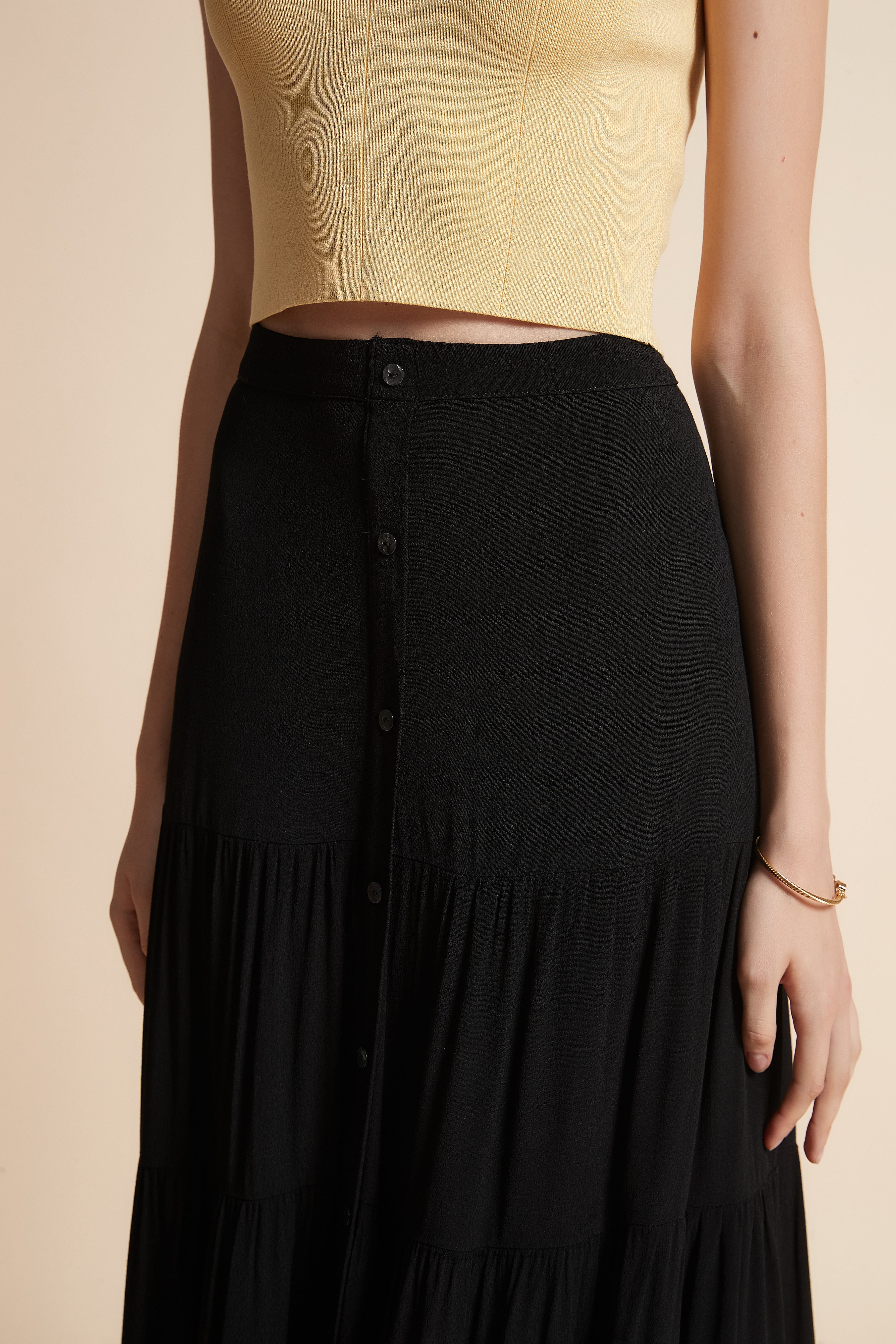 Long Button-Front Skirt