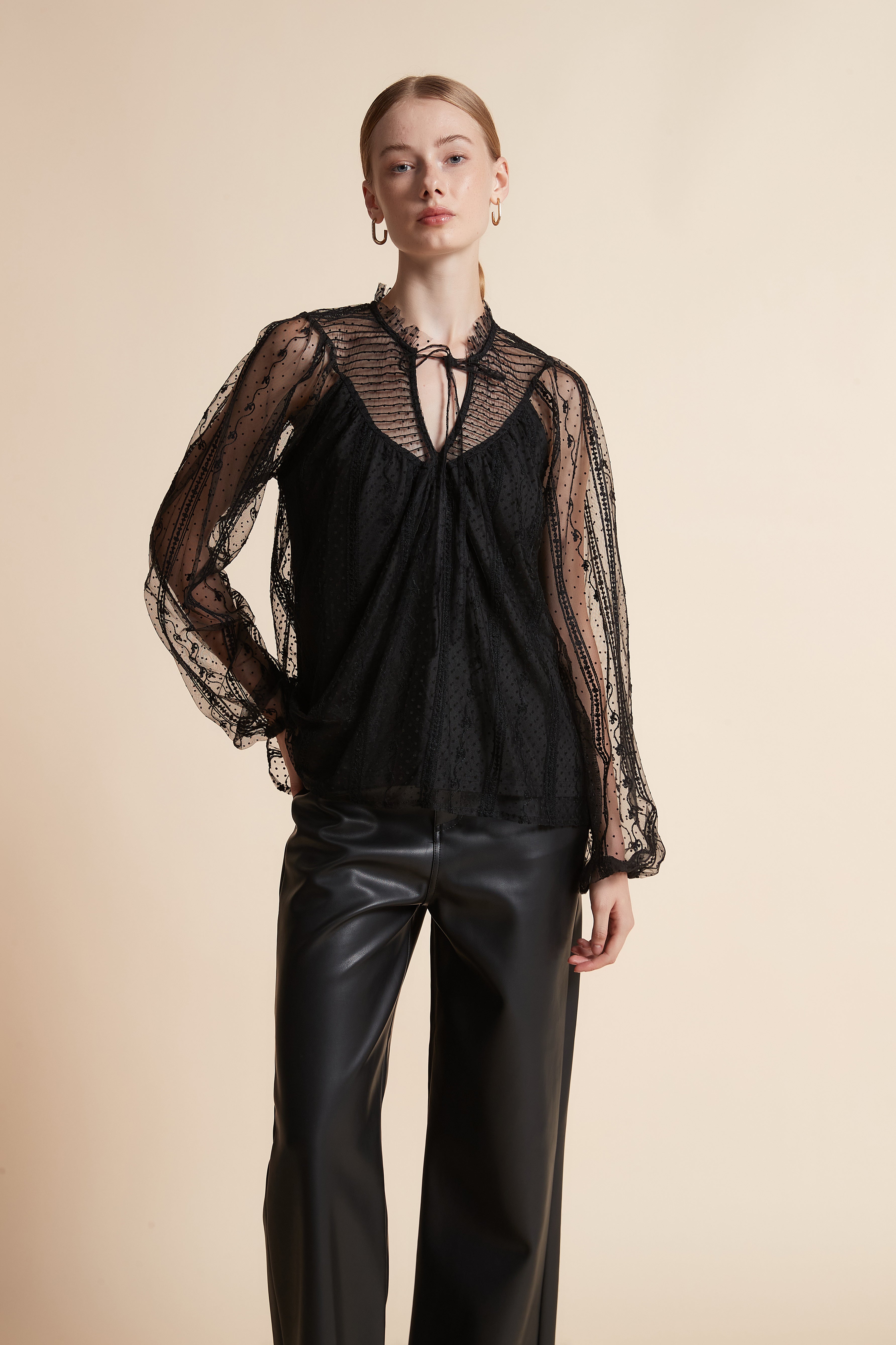 Embroidered Long-Sleeve Top