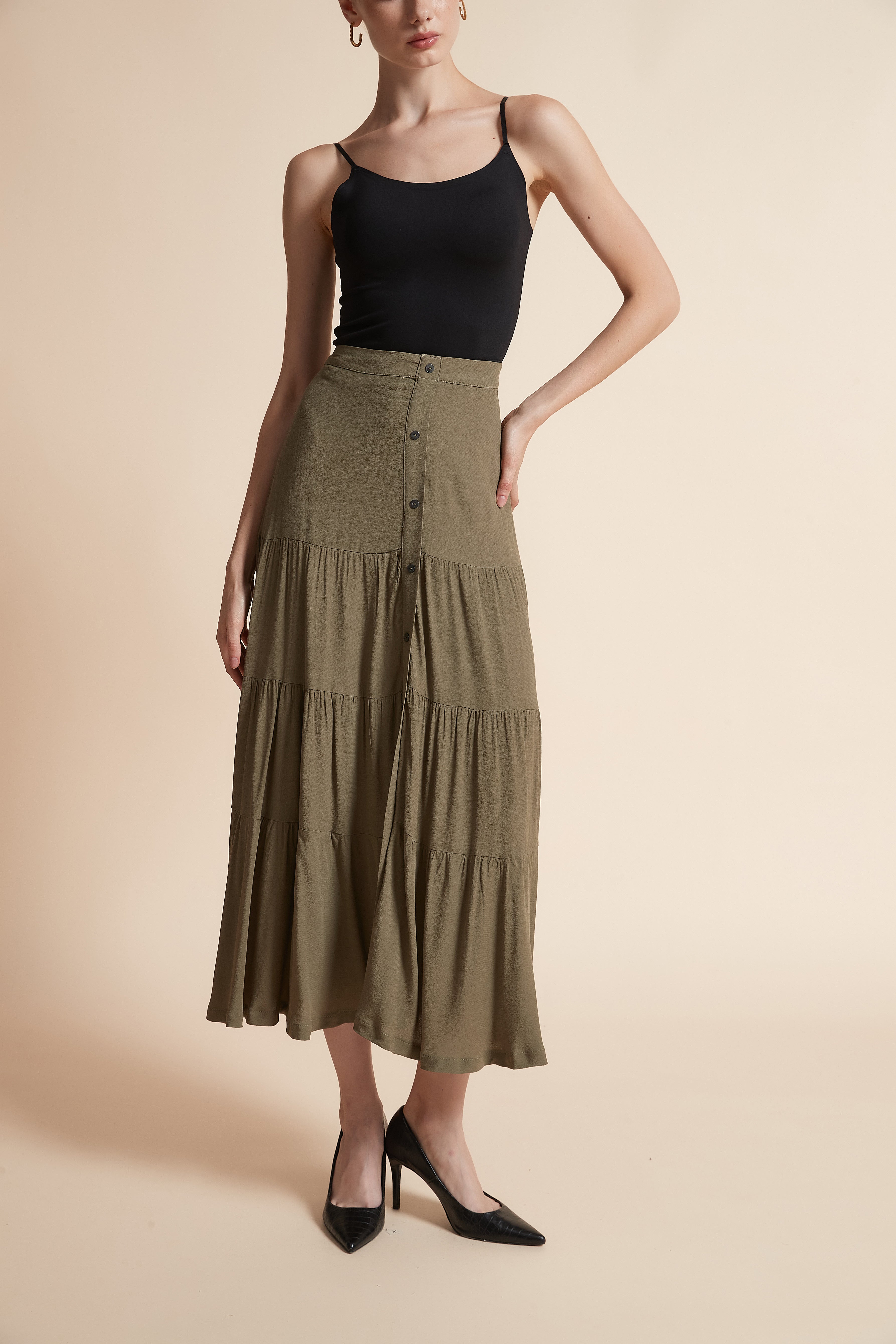 Long Button-Front Skirt