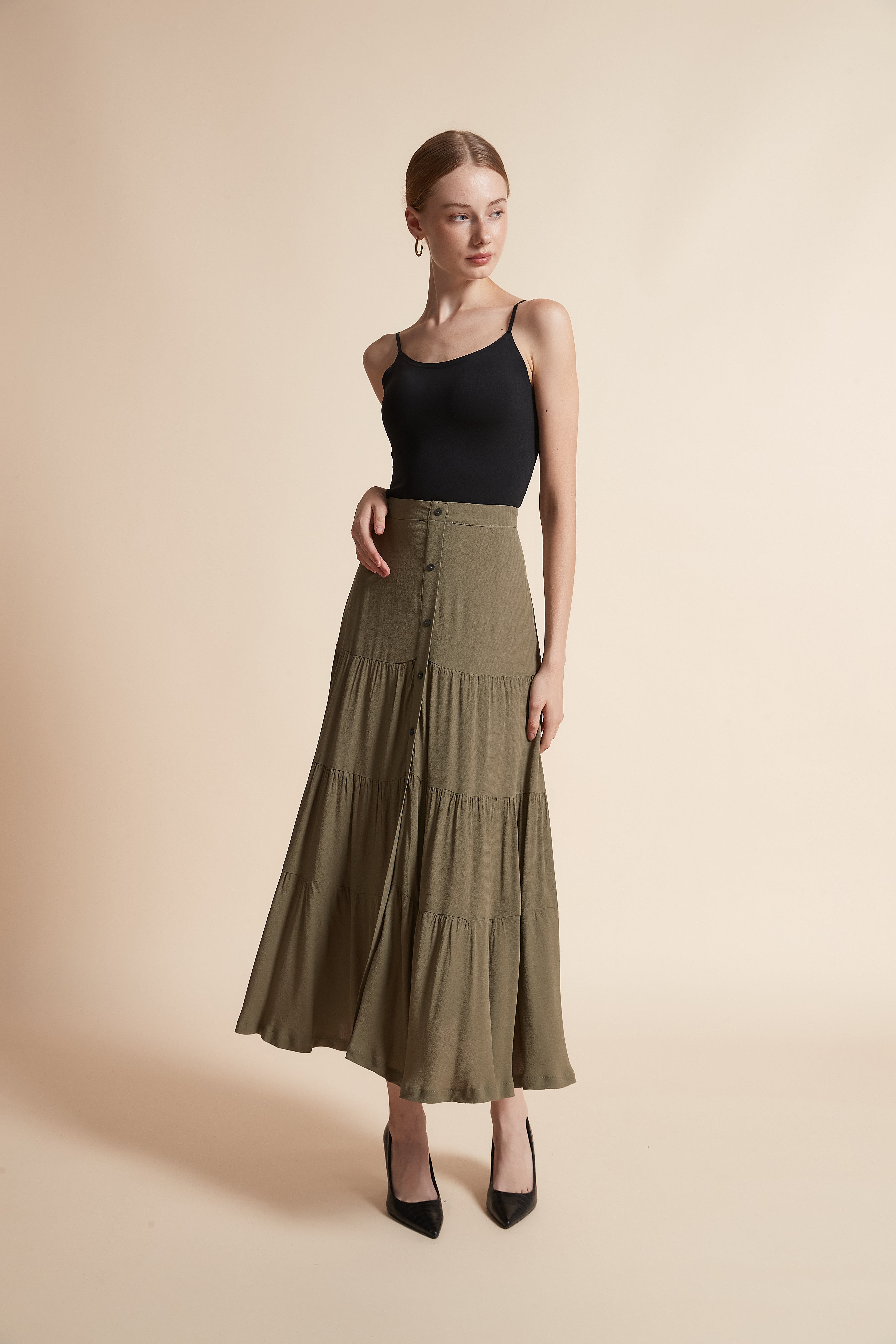 Long Button-Front Skirt