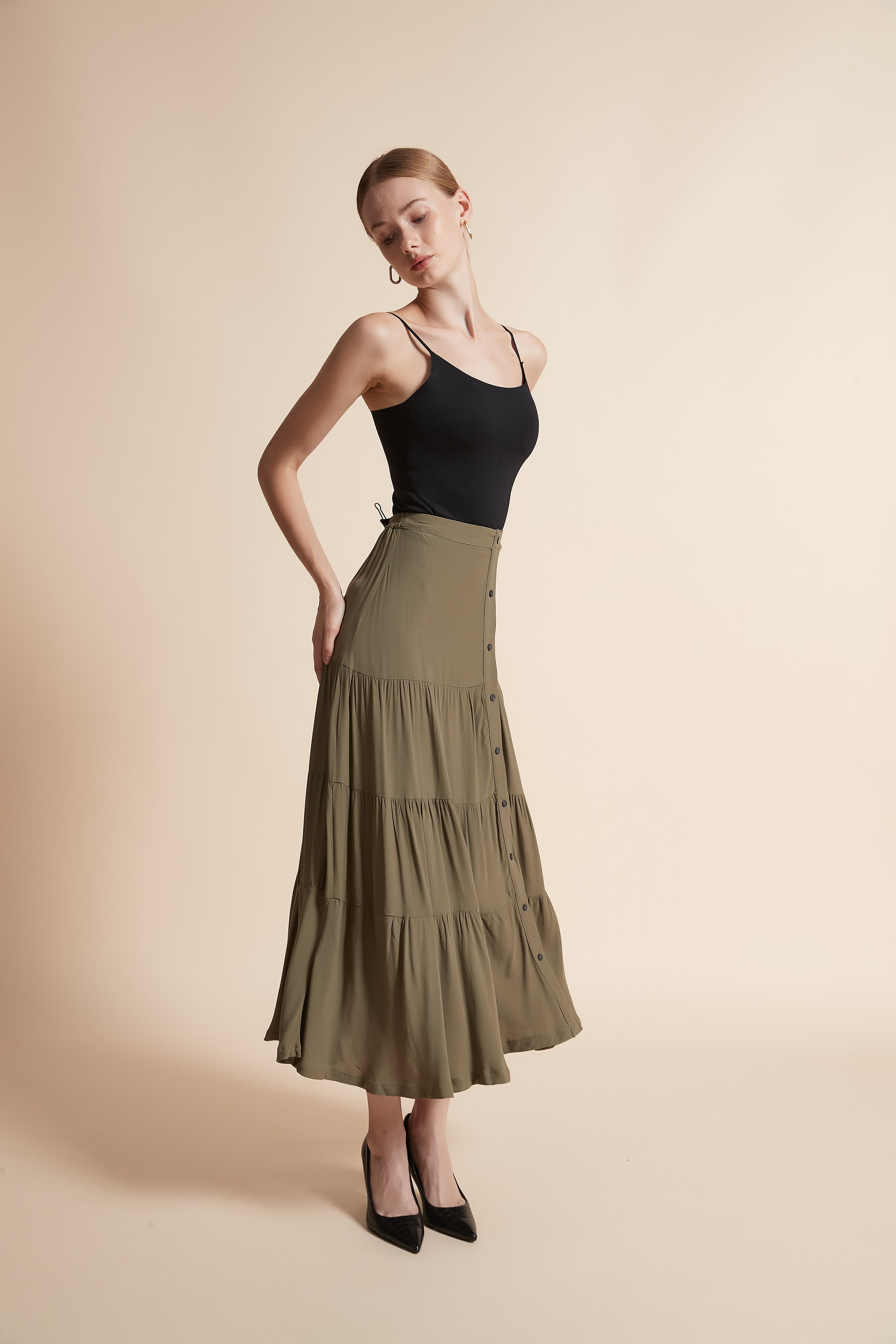 Long Button-Front Skirt