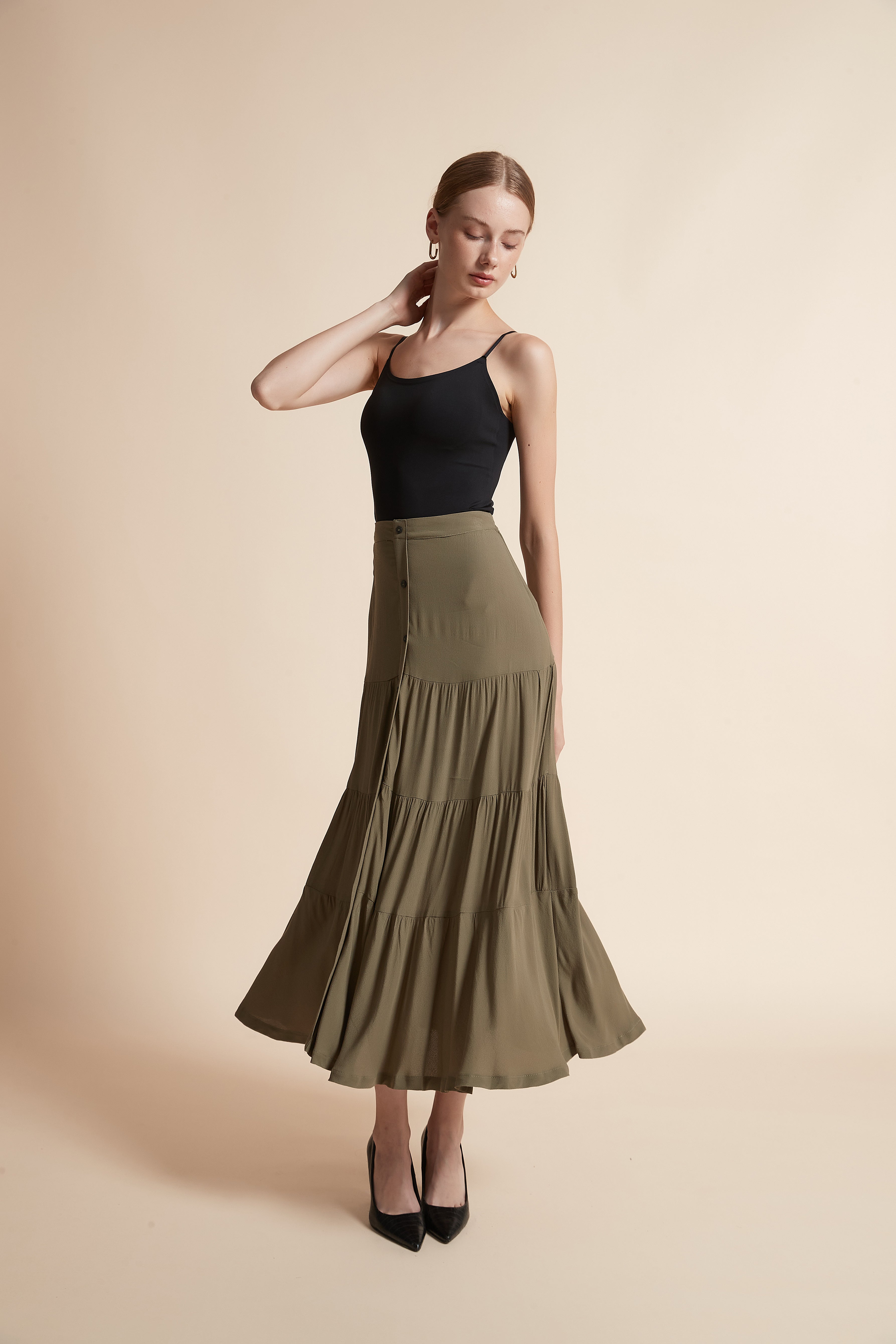 Long Button-Front Skirt