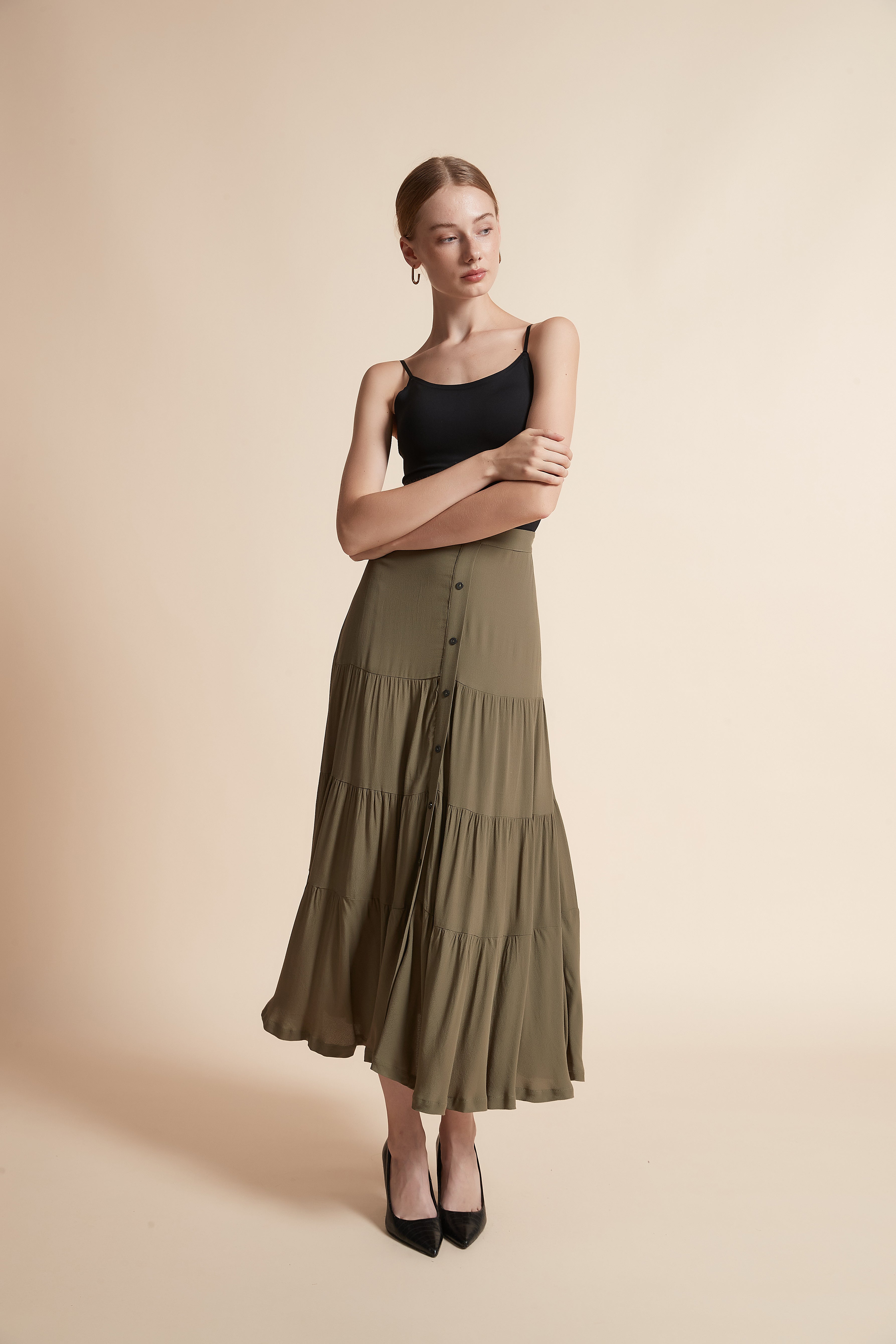 Long Button-Front Skirt
