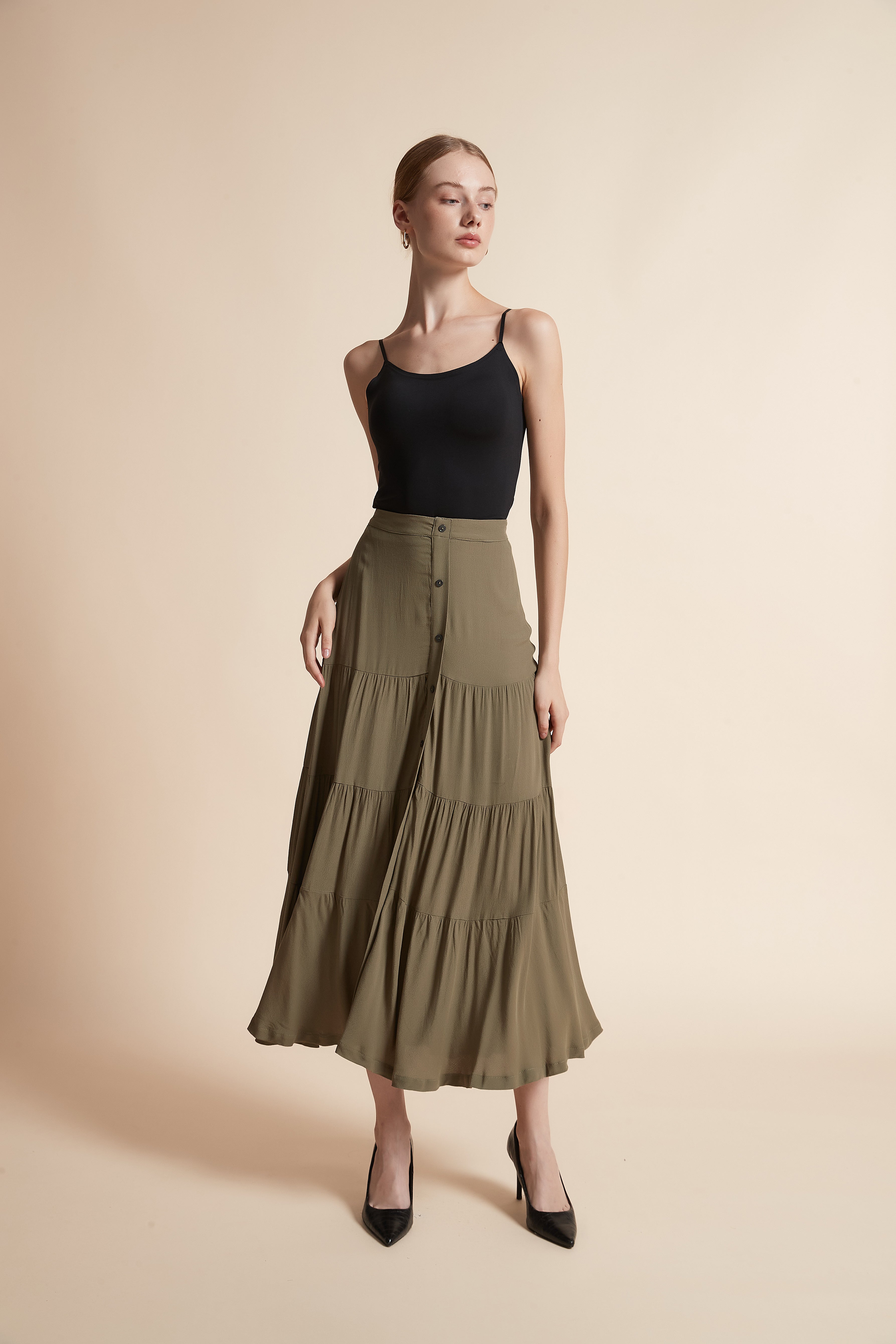 Long Button-Front Skirt