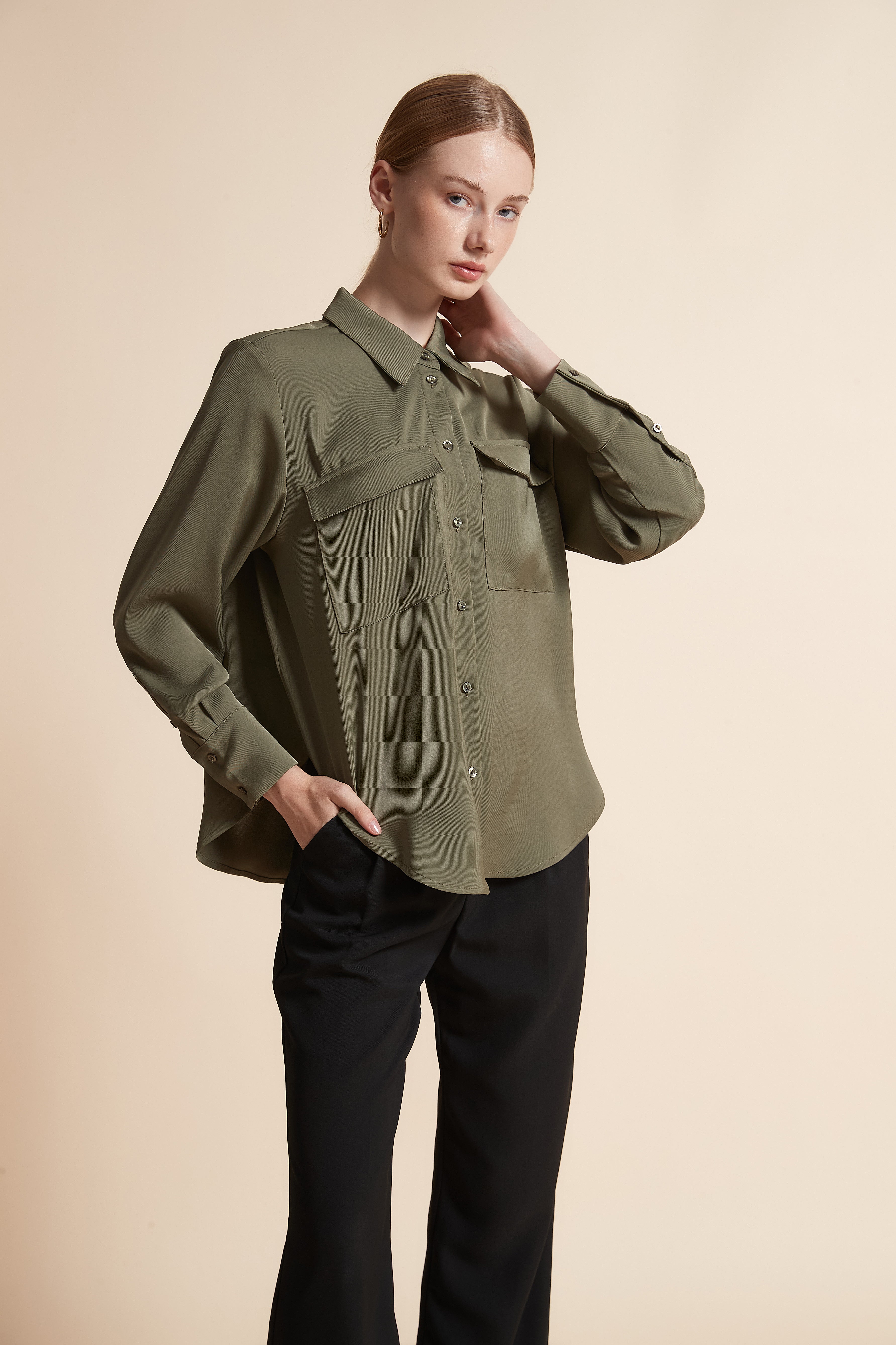 Long-Sleeve Top with Chest Pockets