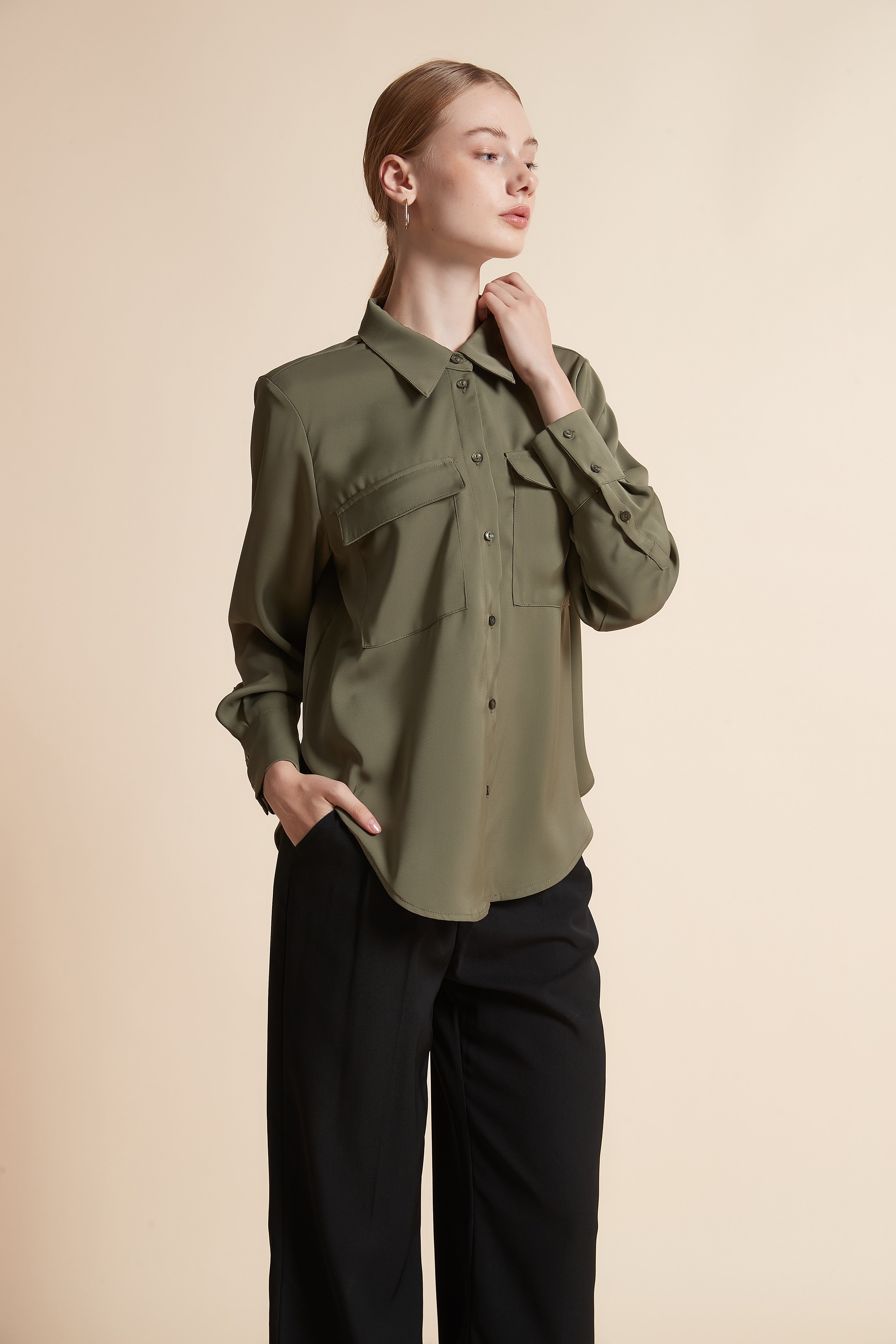 Long-Sleeve Top with Chest Pockets