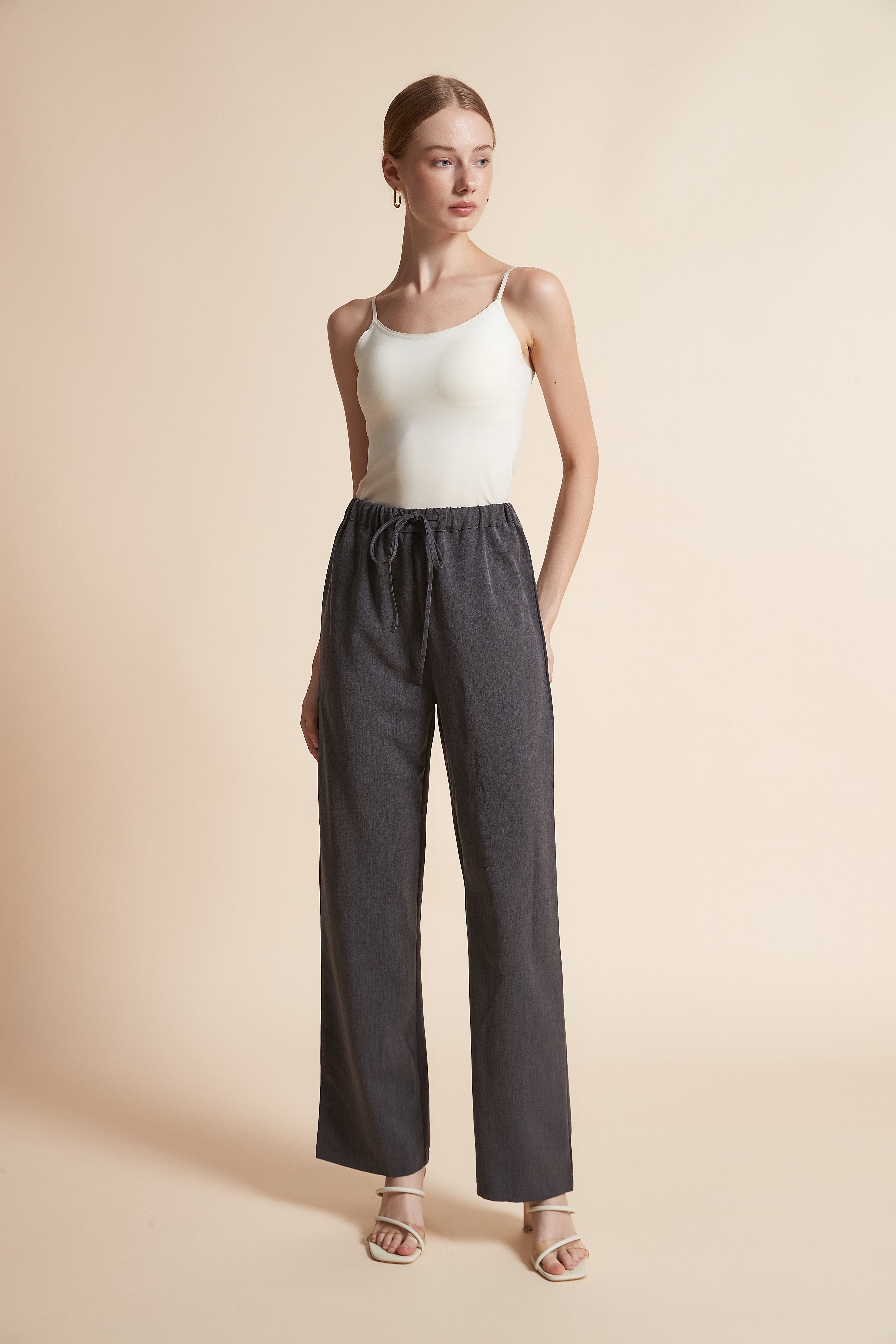 Solid High-Waist Pants
